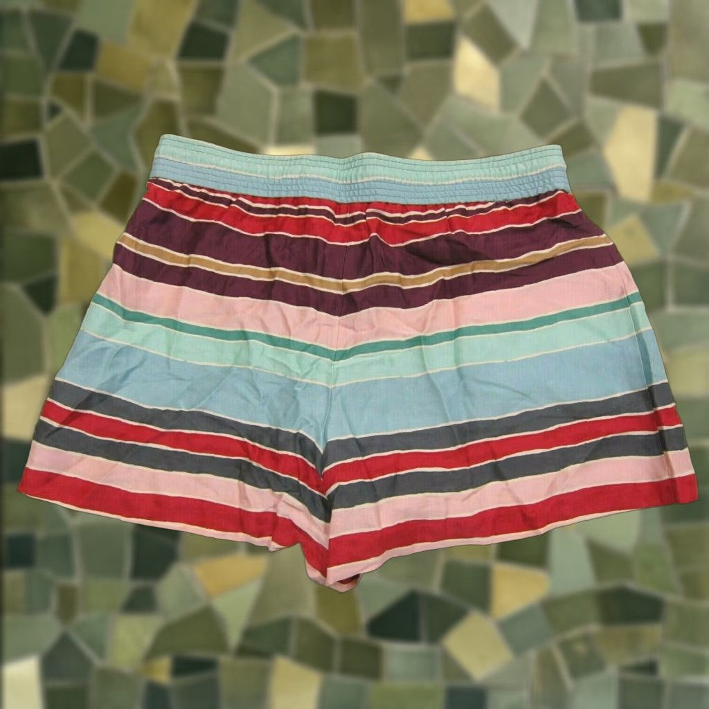 Ann Taylor Ann Taylor Loft 100% Rayon Silky Green Red Stripe High Rise Waist Short Women Small Size 30" / US 8 / IT 44 - 1 Thumbnail