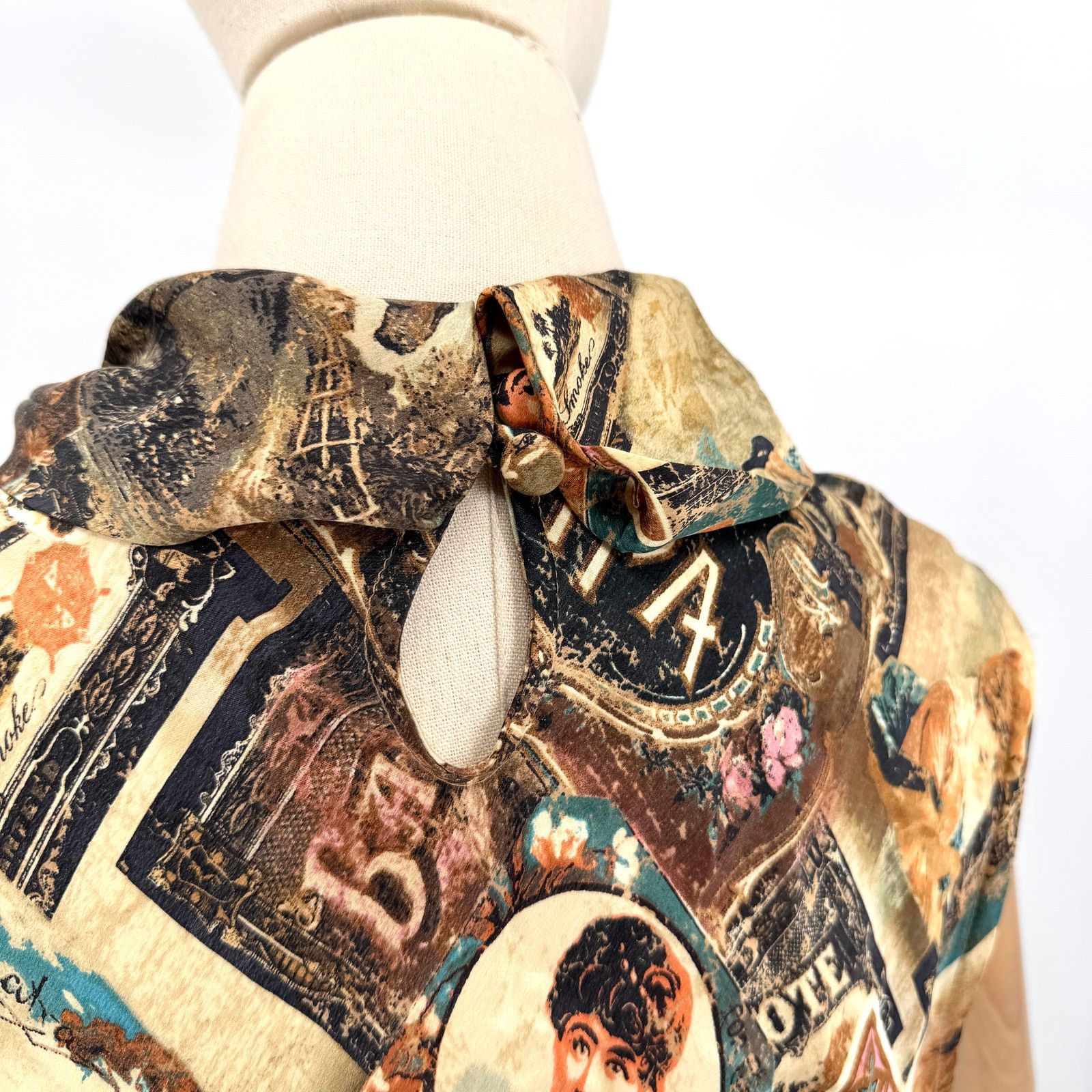 Double D Ranch Vintage Y2K Brown 100% Silk Ephemera Print Blouse Skirt Set Size L / US 10 / IT 46 - 7 Thumbnail