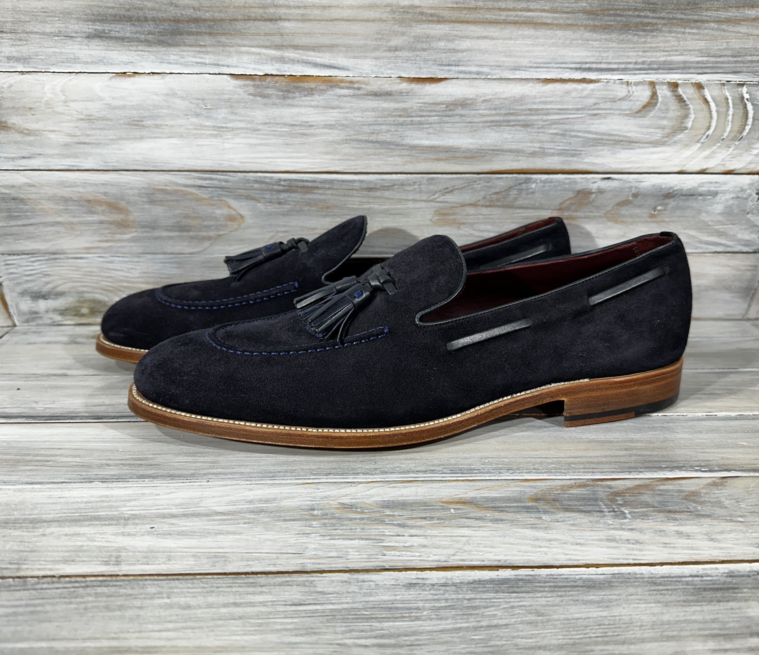 George × Handmade GEORGE'S Mallorca Handmade Tassel Suede Penny Loafers Navy Size US 11 / EU 44 - 17 Thumbnail