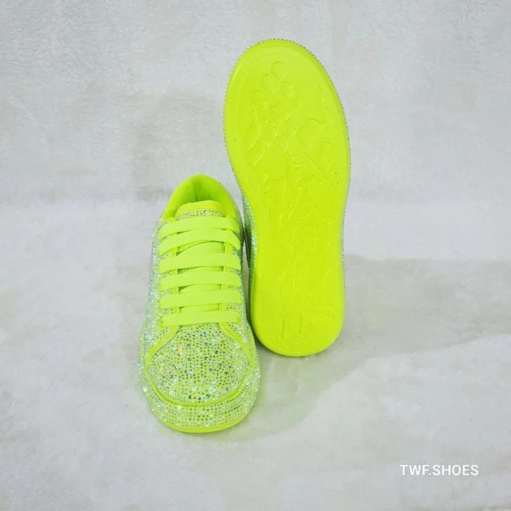 Other Dazzle Cush Bright Neon Yellow Rhinestone Platform Sneakers Size US 7 / IT 37 - 6 Thumbnail