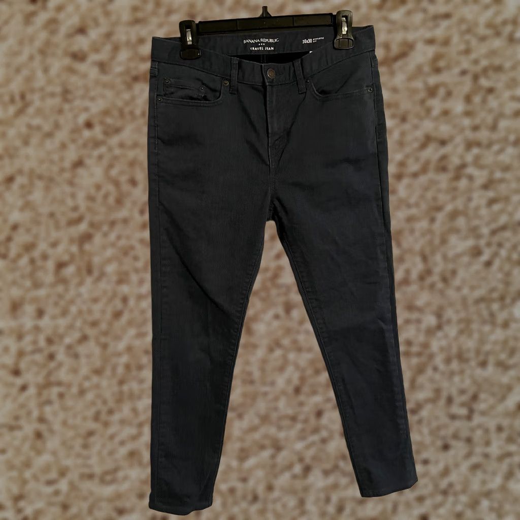 Banana Republic Banana Republic Traveler Jean Athletic Fit Blue/Gray Chino Pants - Men's 30x29 Inseam 29? Size US 31 - 1 Thumbnail