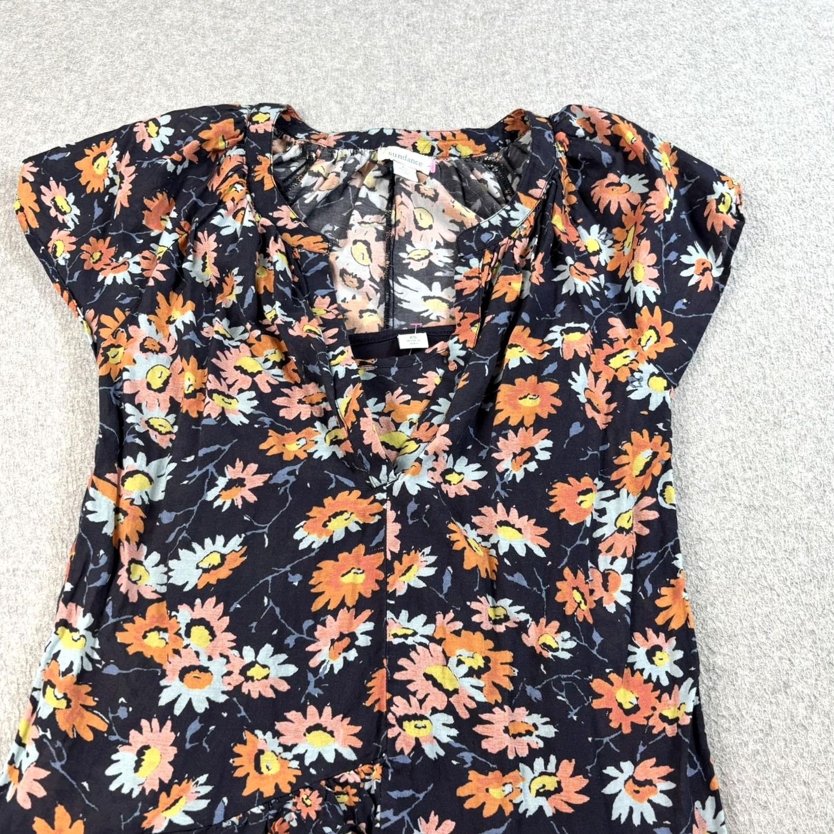 Vintage Sundance Dress Women XS Blue Floral Maxi Ruffle Sundress Boho Lined Tiered Long Cap Sleeve V-Neck Pullover Size XS / US 0-2 / IT 36-38 - 7 Thumbnail