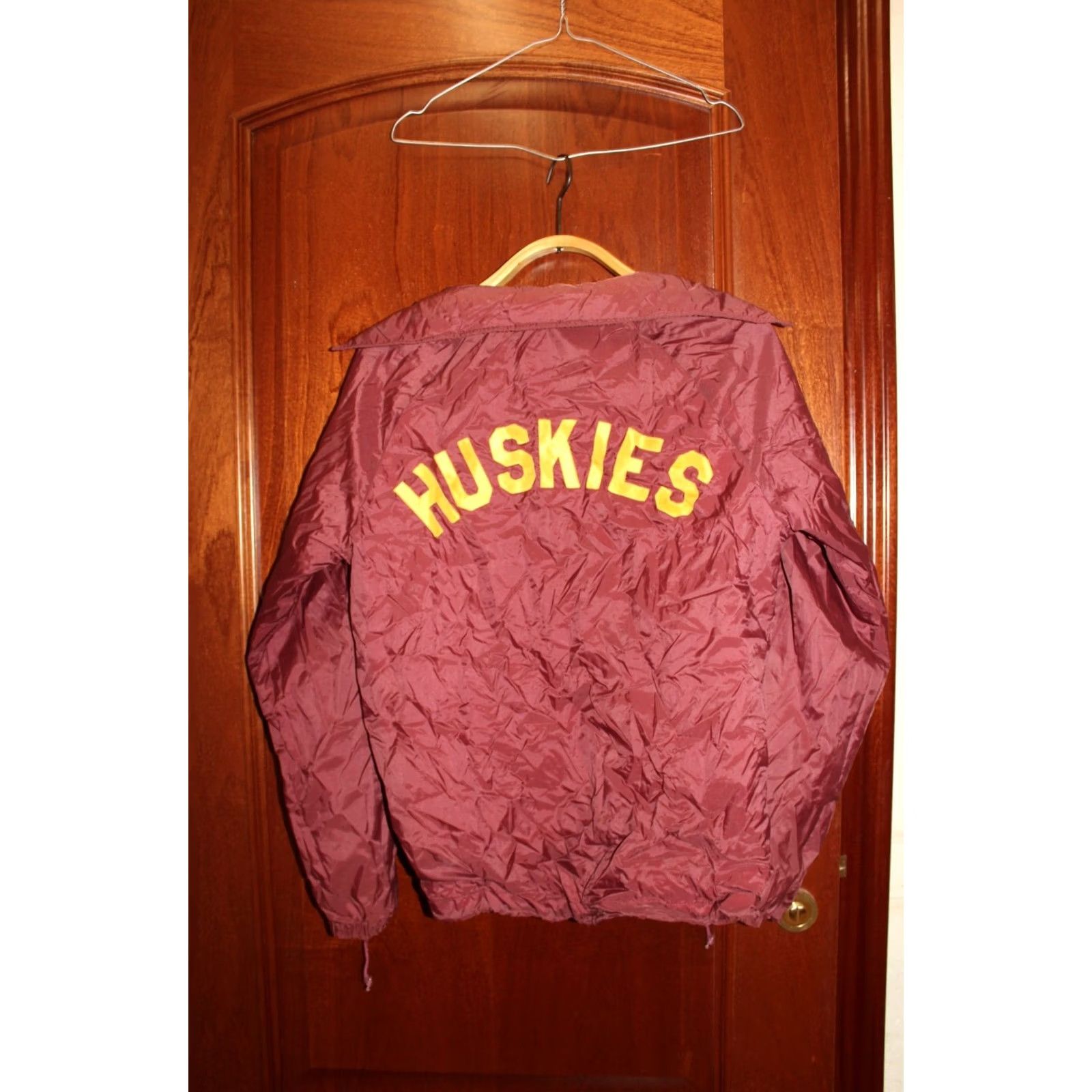 Primark VINTAGE Trimak Bomber Jacket Men M Cherry 1980s North Hastings Huskies Bomber Jacket Size US M / EU 48-50 / 2 - 5 Thumbnail
