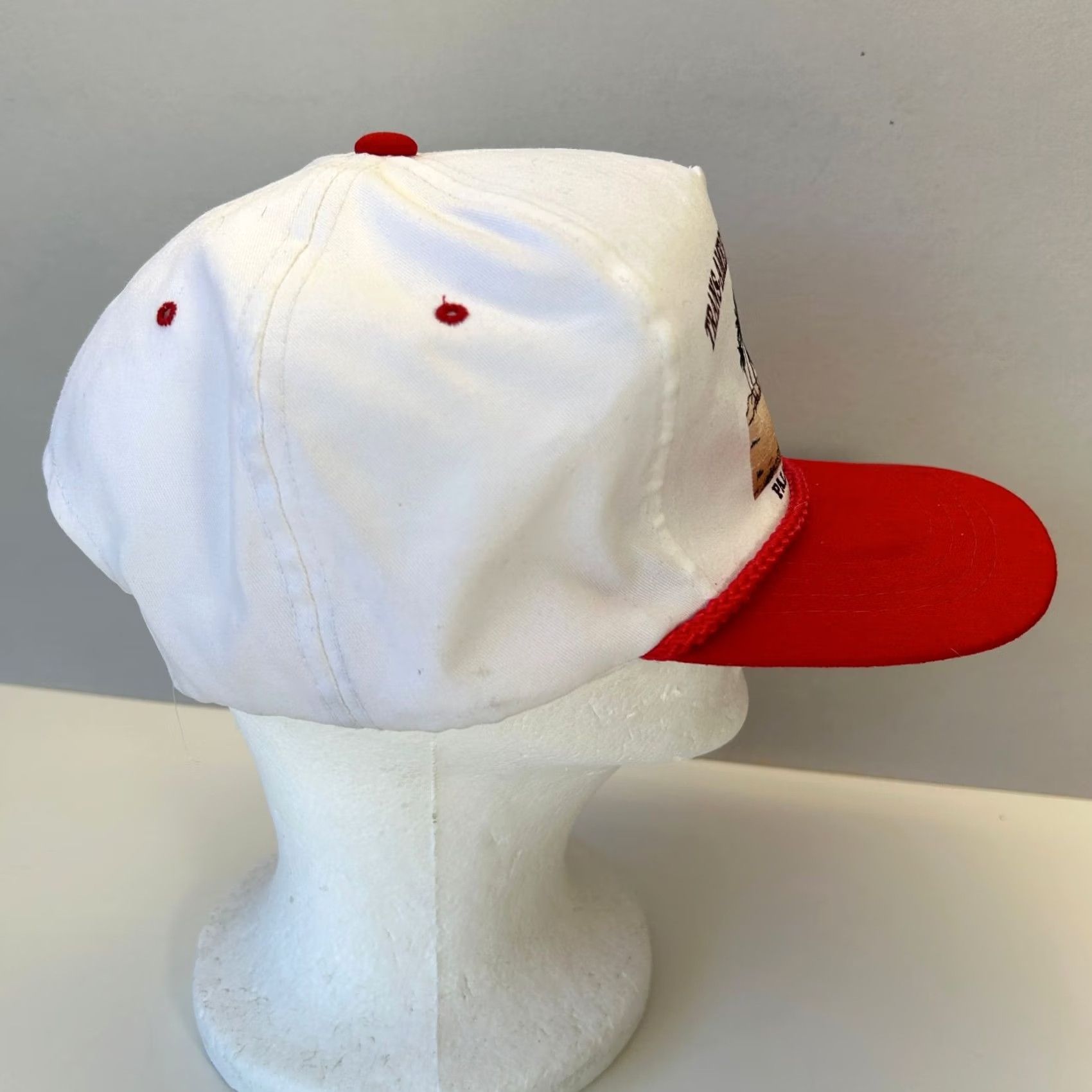 Vintage Vintage Trans-American Ostrich Traders Snapback Hat Palm Desert CA White Red Men One Size White Snapback 80s 90s USA Adjustable Size ONE SIZE - 5 Thumbnail