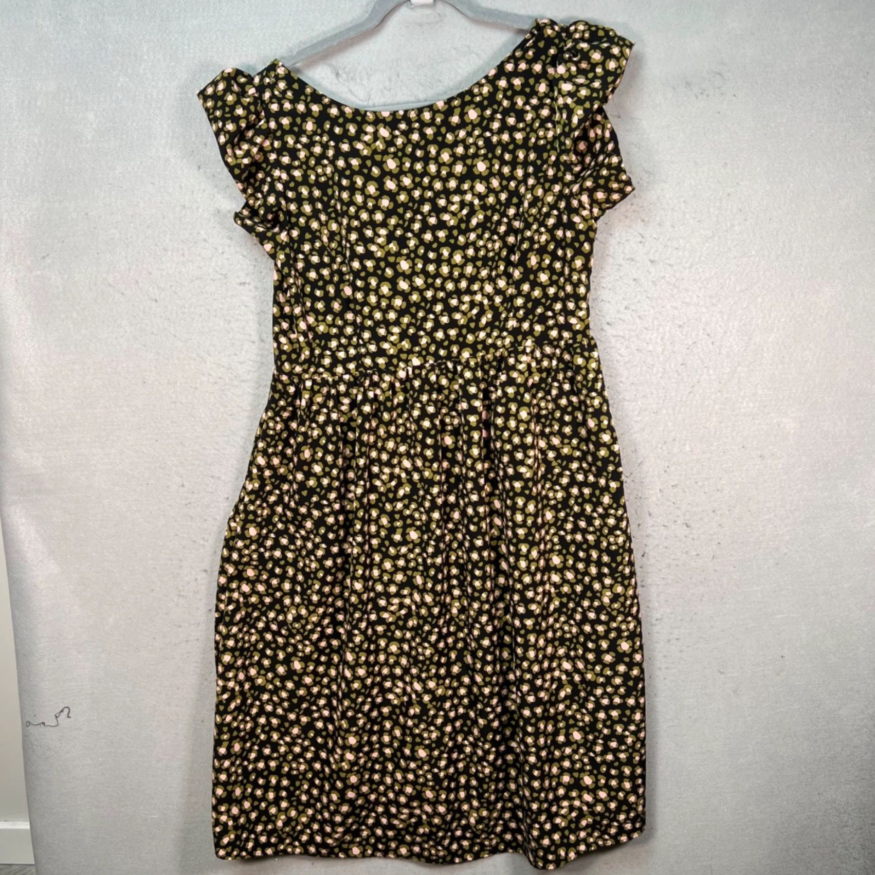 Vintage Who What Wear Womens Large Black Floral Midi Dress Flutter Sleeves Size L / US 10 / IT 46 - 2 Thumbnail