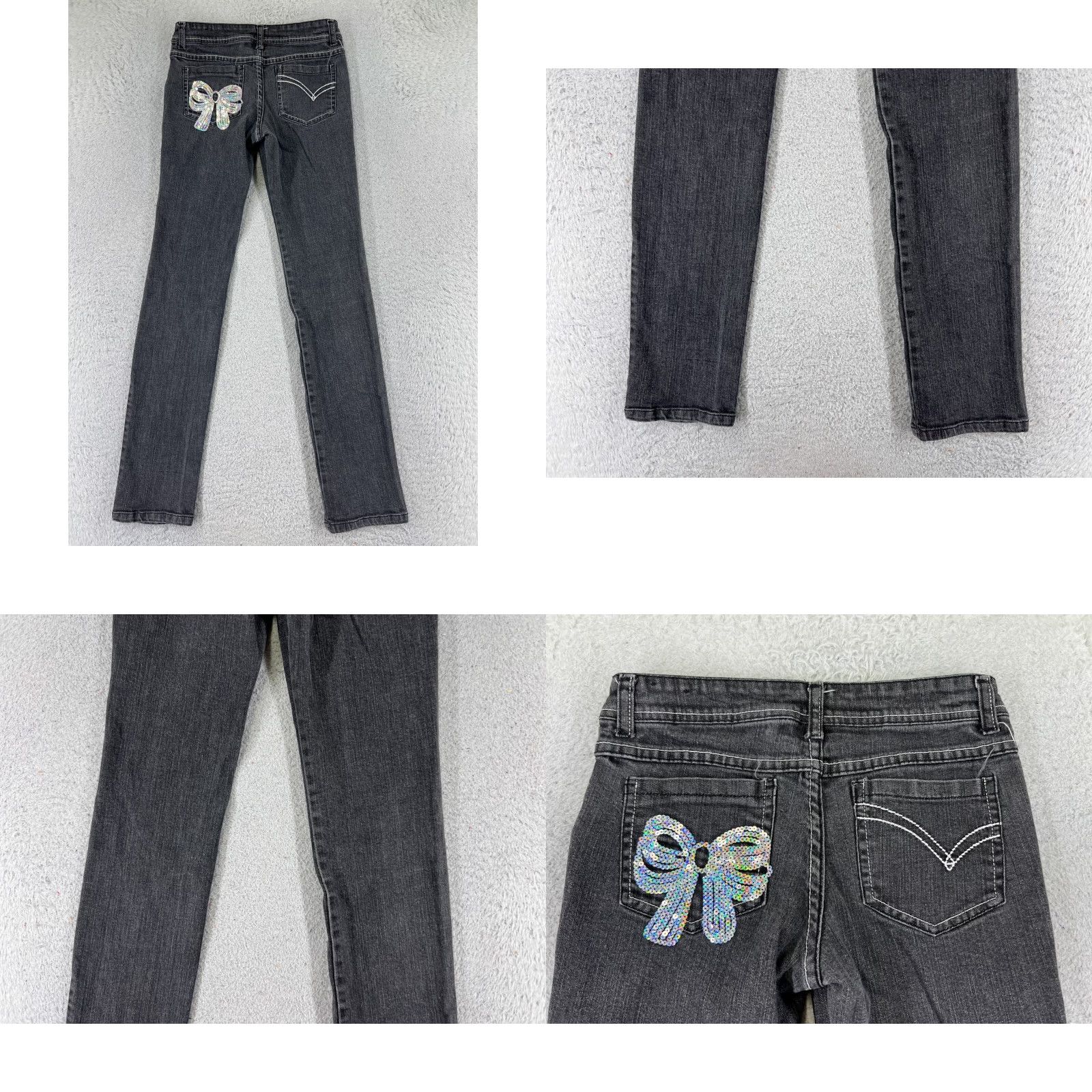 PONY Pony Tails Jeans Juniors 16 Black Denim Straight Low Embellished 24x30 Denim with 5-Pocket Design Floral Sewing Sequin Embroidered Women's Jeans Size 38" / US 16 / IT 52 - 9 Thumbnail
