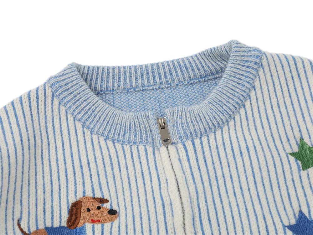 Vintage Men's Cartoon Puppy Embroidered Striped Knitted Cardigan Size US M / EU 48-50 / 2 - 3 Thumbnail