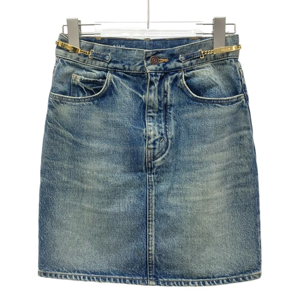 Celine Celine Blue Washed Chain Cotton Denim Mini Skirt K26WX Size 25" / US 0 / IT 36 - 1 Thumbnail
