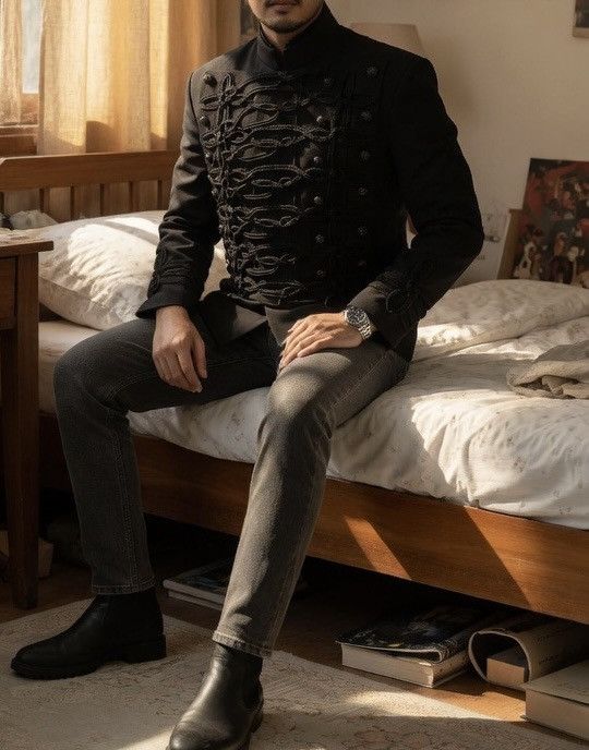 Japanese Brand Black Military-Inspired Jacket | Unique Knot Detail Size US XL / EU 56 / 4 - 10 Thumbnail