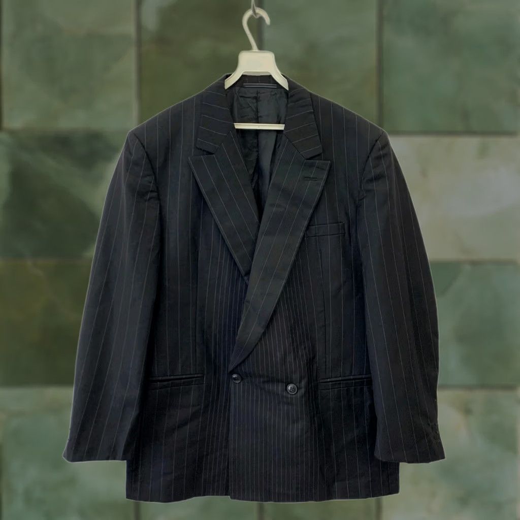 Versace VINTAGE Versace Classic V2 Pinstripe Double Breasted Blazer Jacket Mens 40R Black#151 Size 40R - 1 Thumbnail