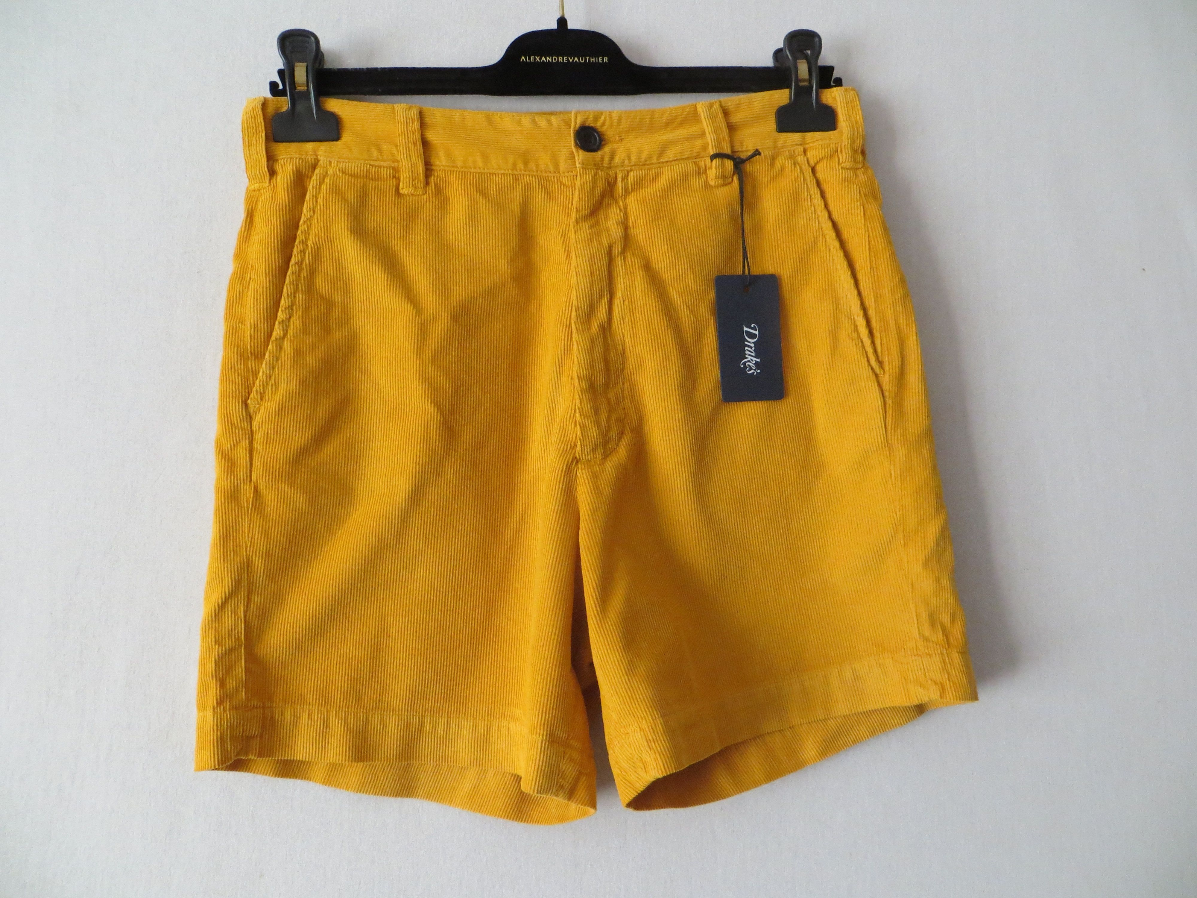 Image of Drakes Mustard Fatigue Corduroy Shorts, Men's (Size 31)