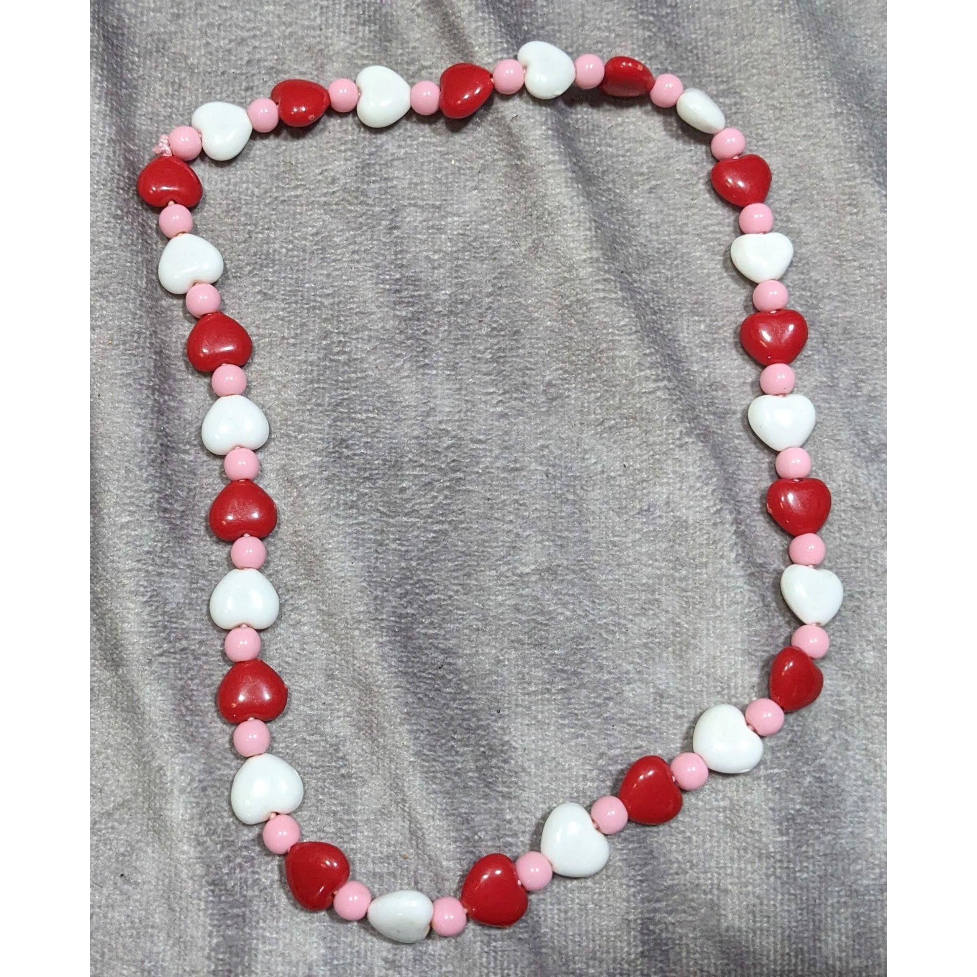 Handmade Red White & Pink Heart Beaded Necklace Valentines Day Inspir Size ONE SIZE - 6 Thumbnail