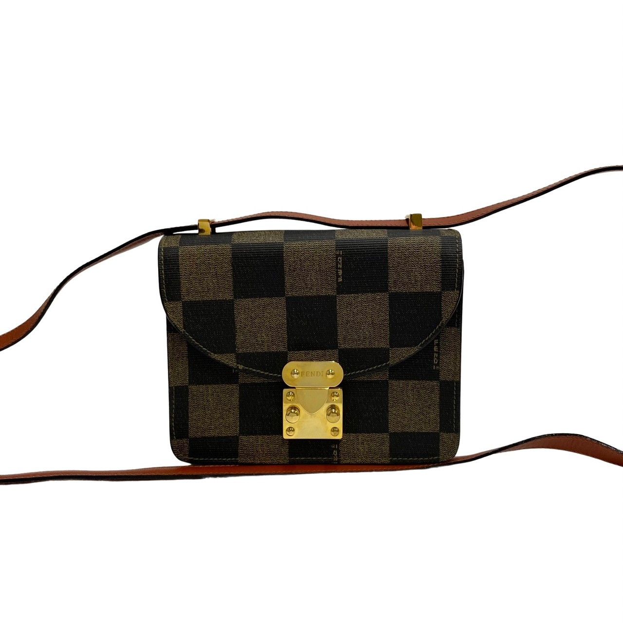 image of Fendi Metal Fittings Leather Shoulder Bag Pochette Sacoche Khaki Black, Women's