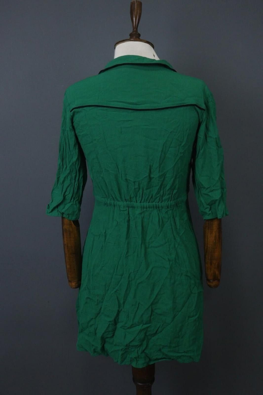 Wilkes Bashford Ba&sh Green Pleated Black Piping 3/4 Tunic Dress Size 1 Size M / US 6-8 / IT 42-44 - 9 Thumbnail