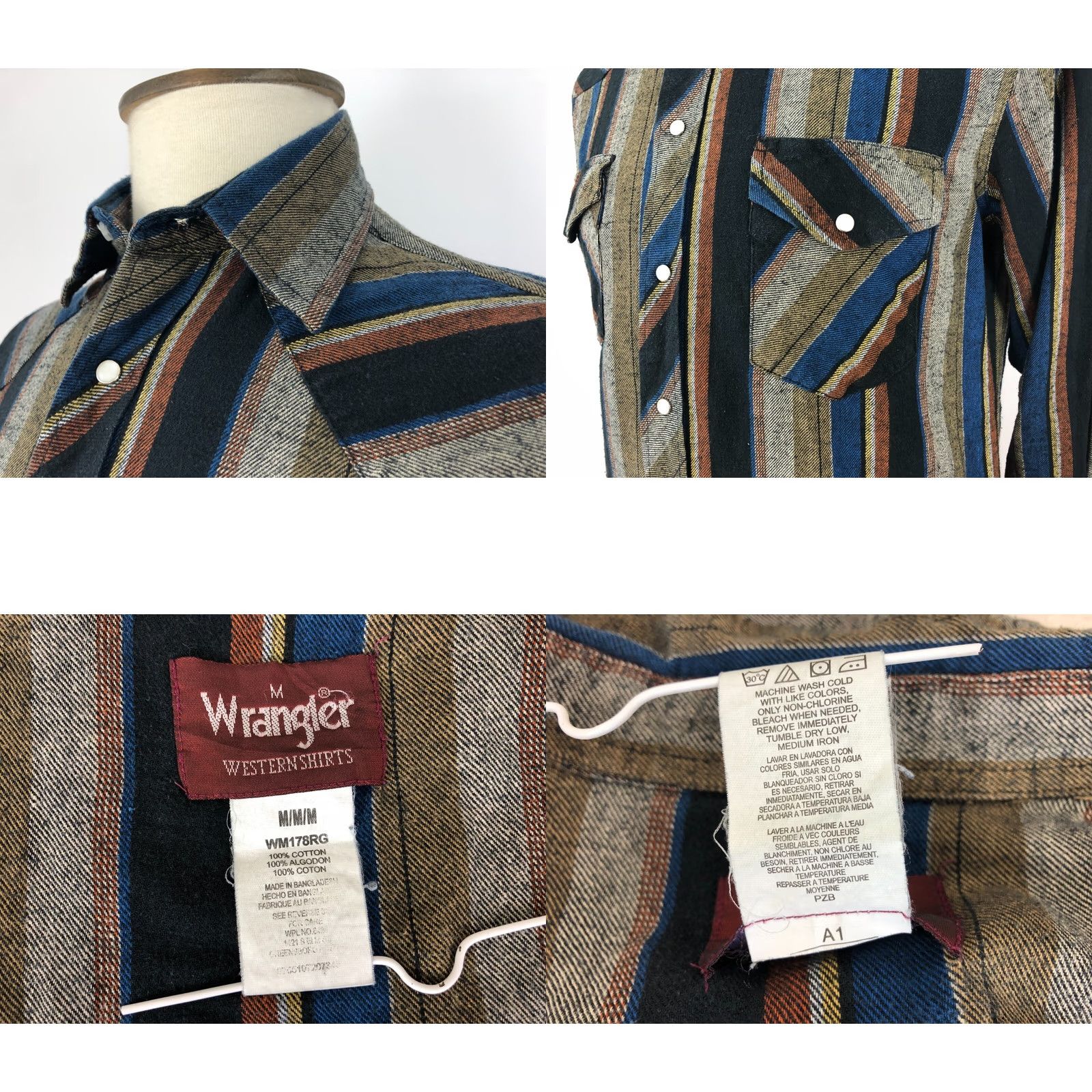 Wrangler Wrangler Multicolor Strip(ed) Cotton Western Shirt Mens M Button-Up Casual Snap Flap Chest Pockets 21.7" Chest 74cm Length Size US M / EU 48-50 / 2 - 8 Thumbnail