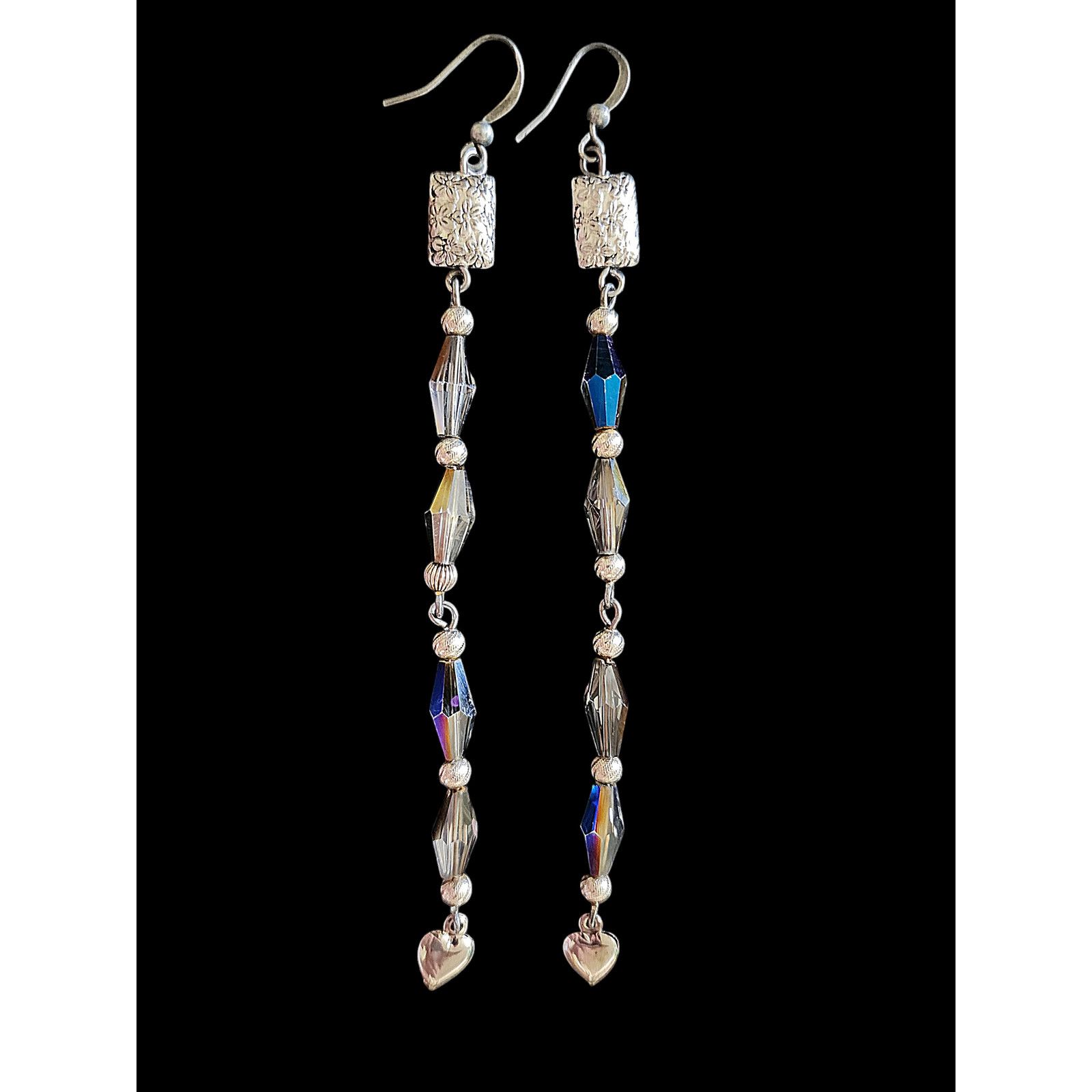 Other Vintage Long blue AB iridescent crystal earrings silver bead Size ONE SIZE - 1 Thumbnail