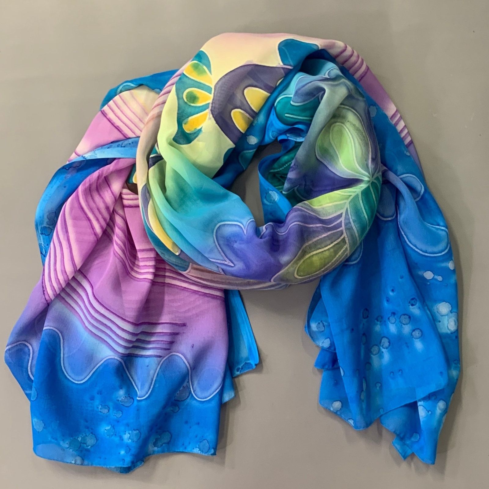 Other NO BRAND Blue Multi Color Watercolor Fish Scarf Shawl Size ONE SIZE - 1 Thumbnail