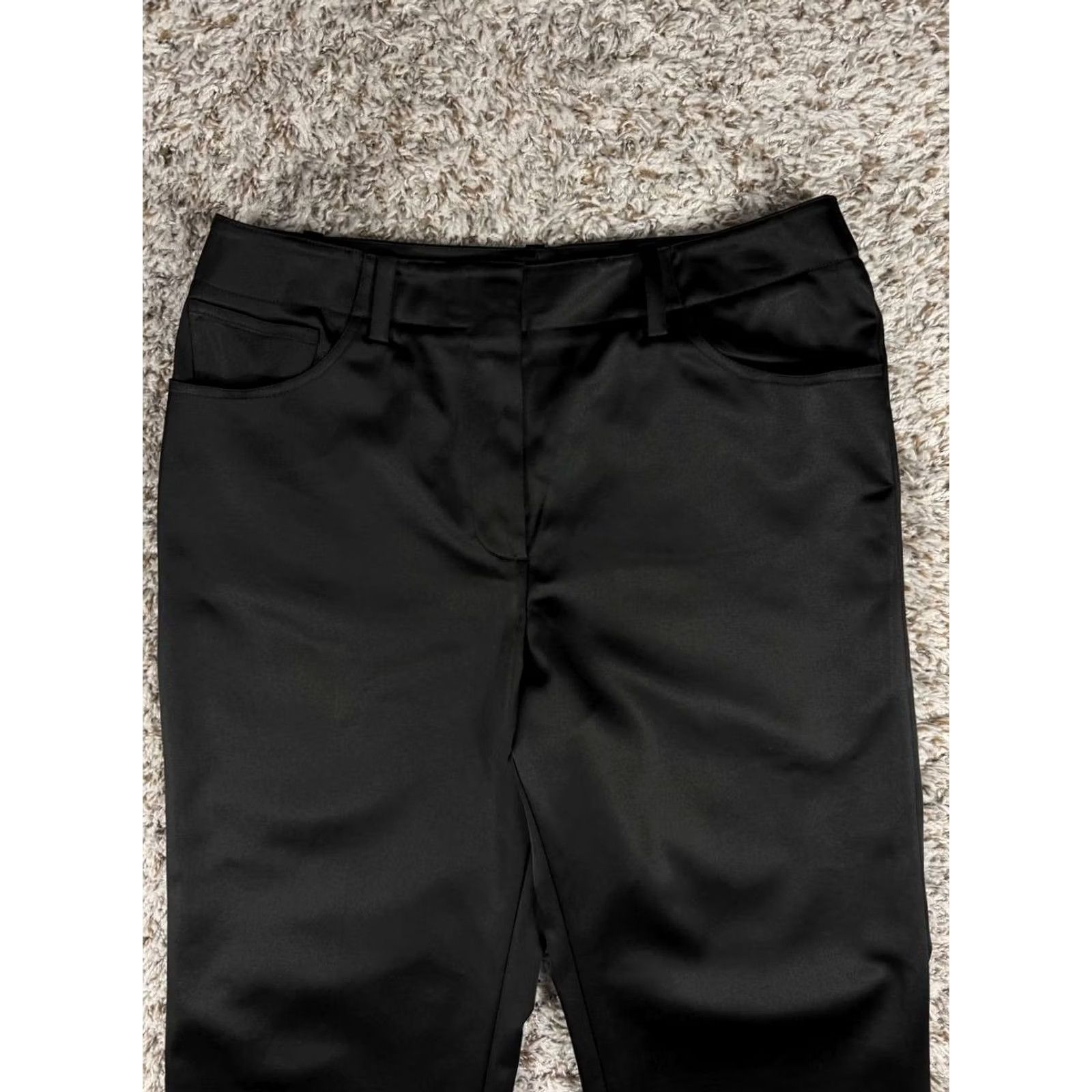 Vintage St John Evening Black Satin Dress Pants Straight Leg Trousers Size 6 (Women) Size 28" / US 6 / IT 42 - 2 Thumbnail