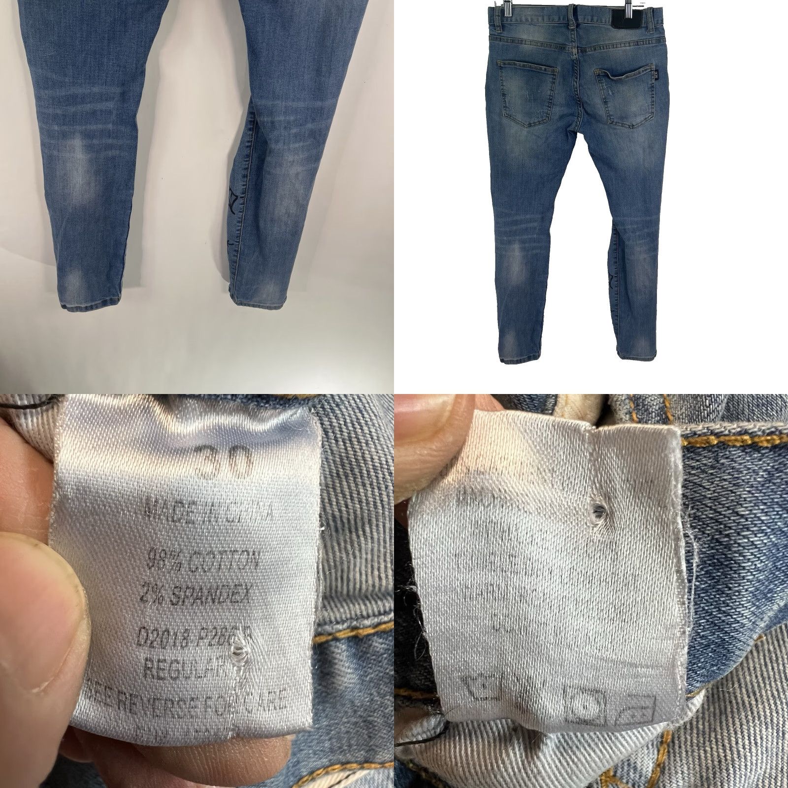 Vintage DOPE Distressed No Love Skinny Denim Jeans Mens 30 34X32 Blue Cotton Blend Zip 5-Pocket Style Jeans Mens Size US 30 / EU 46 - 9 Thumbnail