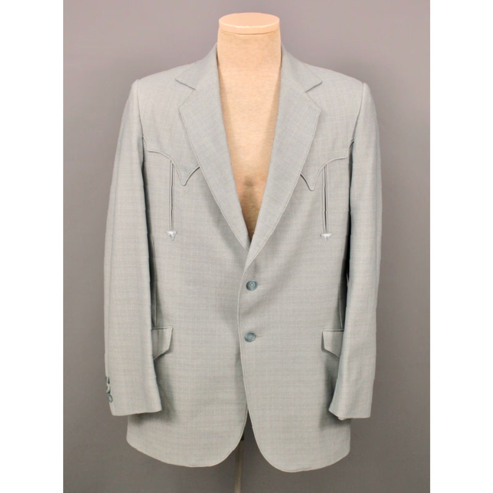 Vintage VINTAGE Men’s VTG 70s Tregos Grey 2 PC Western Leisure Suit Sz 40 1970s Disco Polyester Mens Size 40R - 3 Thumbnail