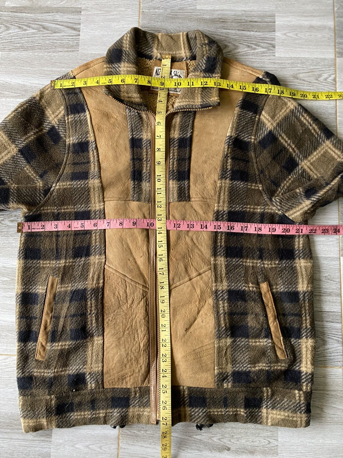 Vintage NZ Lambskin Shearling Suede Panel Plaid Wool Jacket Size US L / EU 52-54 / 3 - 8 Thumbnail