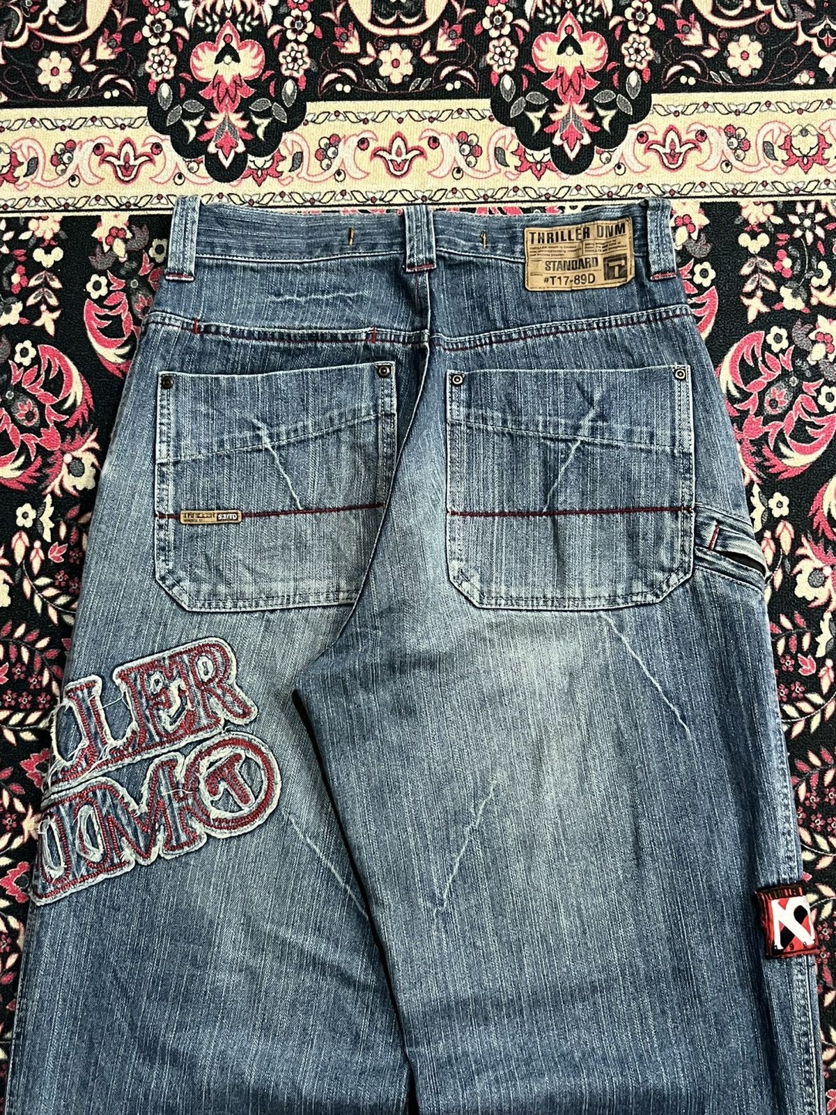 JNCO Thriller Denim Embossed Slogan High Rise Loose Baggy Jeans Size US 30 / EU 46 - 8 Thumbnail