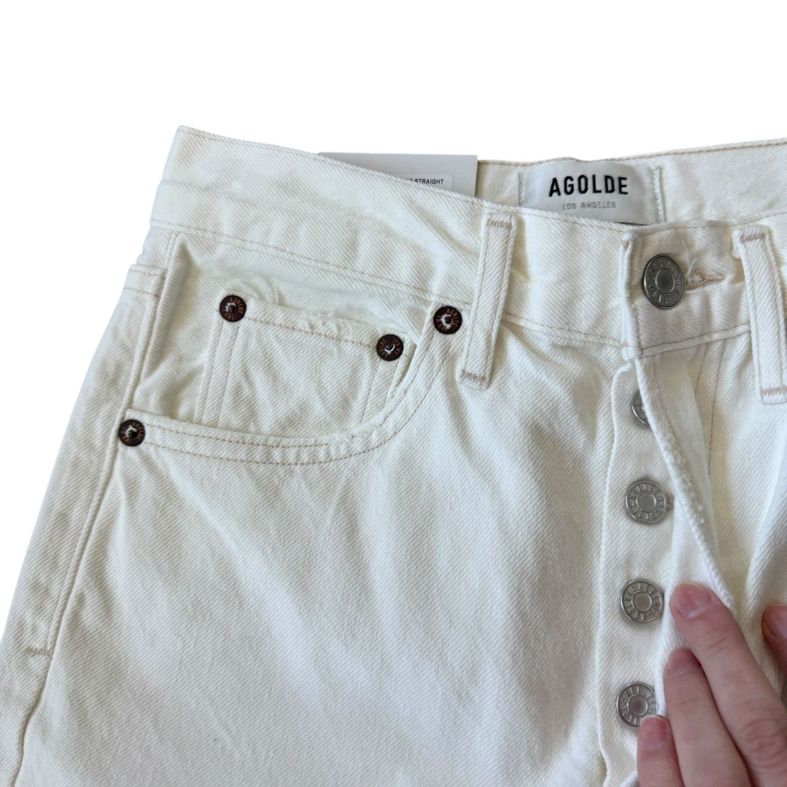 Agolde NEW AGOLDE Riley High Rise Straight Crop Jeans Veil White Size 24" / US 00 / IT 34 - 4 Thumbnail
