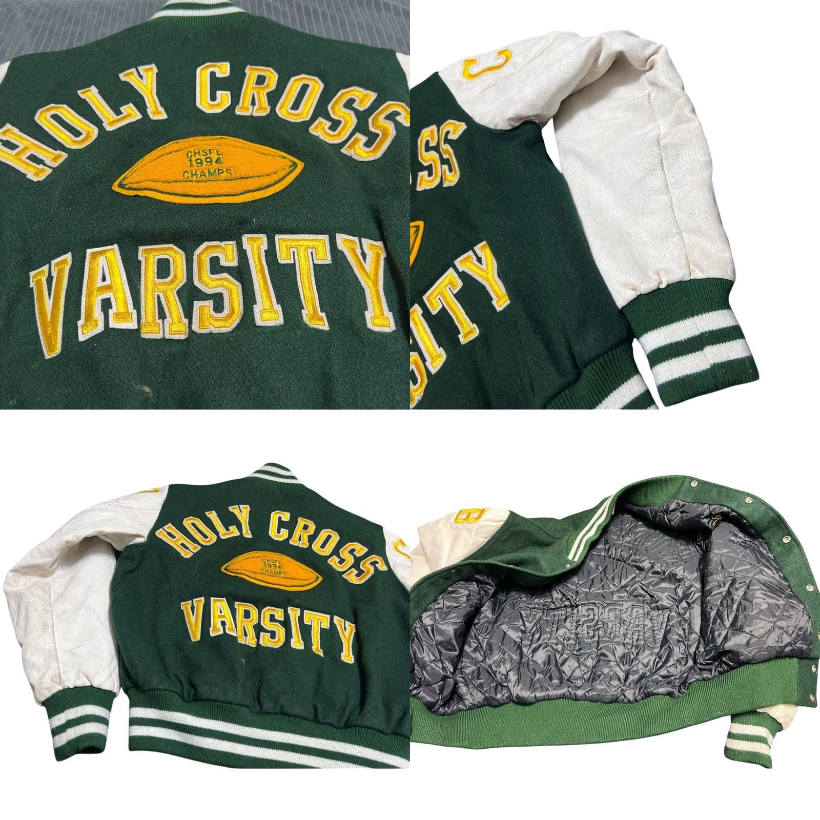Vintage VINTAGE Empire Union Made Holy Cross Football Letterman Jacket Wool Leather 90’s Size US XL / EU 56 / 4 - 8 Thumbnail