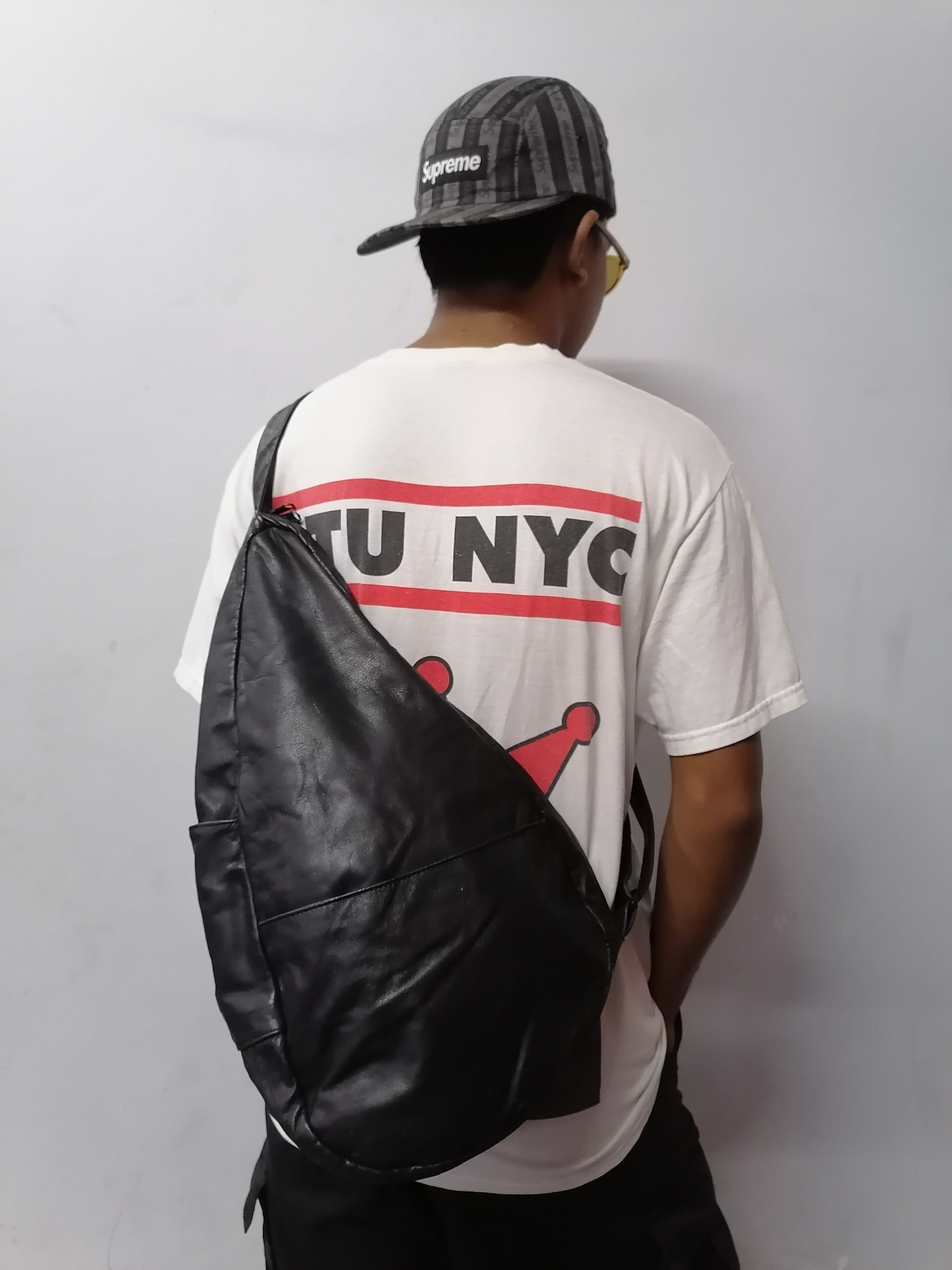 Genuine Leather x Vintage Black Leather Healthy Crossbody Bag, Men's