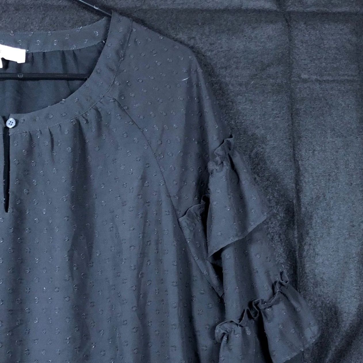 Ann Taylor LOFT Womens Blouse Black Key Hole Front Lined Ruffle Long Sleeves XL Size XL / US 12-14 / IT 48-50 - 5 Thumbnail