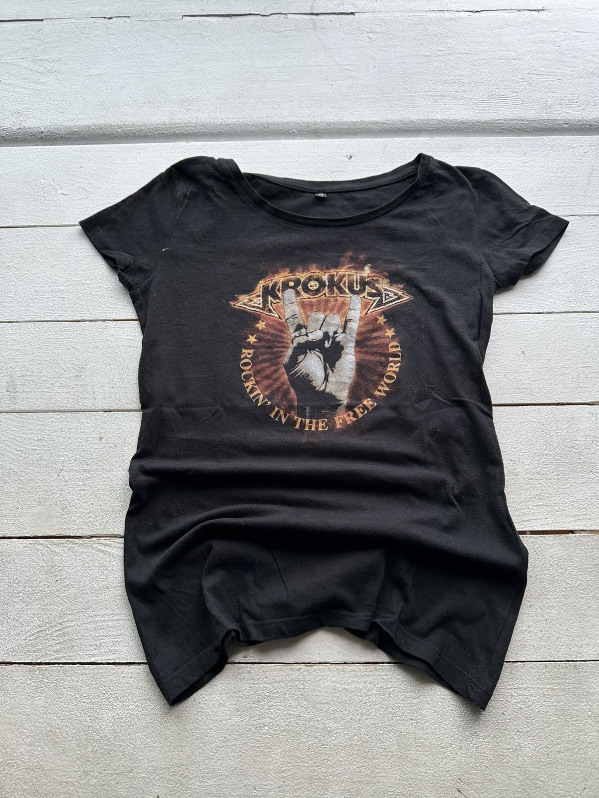 Band Tees KROKUS 🚨 BIG LOGO BLACK TEE RARE ROCKIN IN THE FREE WORLD Size S / US 4 / IT 40 - 1 Thumbnail