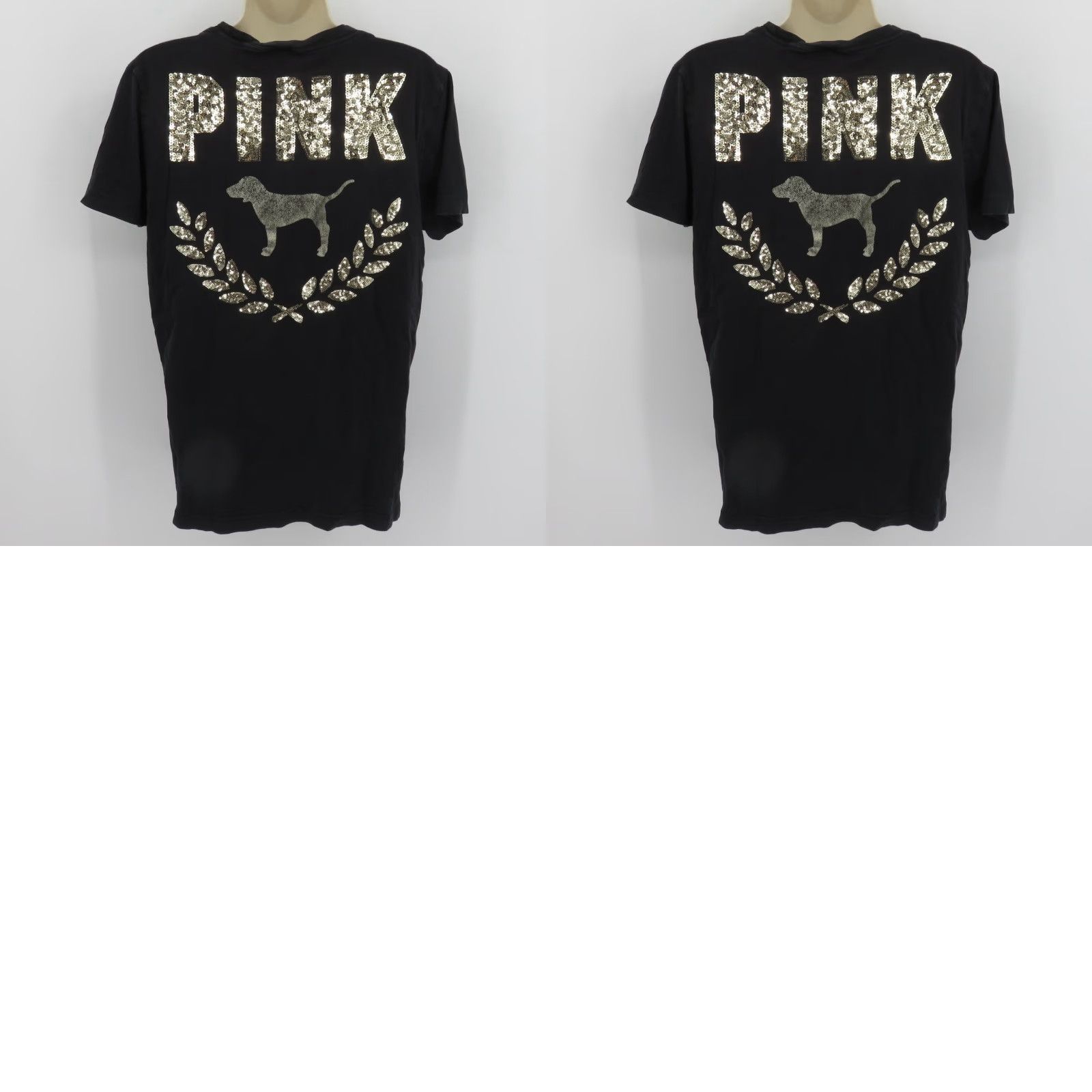 Victoria's Secret Victoria's Secret PINK Women Small Black Gold Sequin Dog Logo Tee T Shirt Top Size S / US 4 / IT 40 - 9 Thumbnail