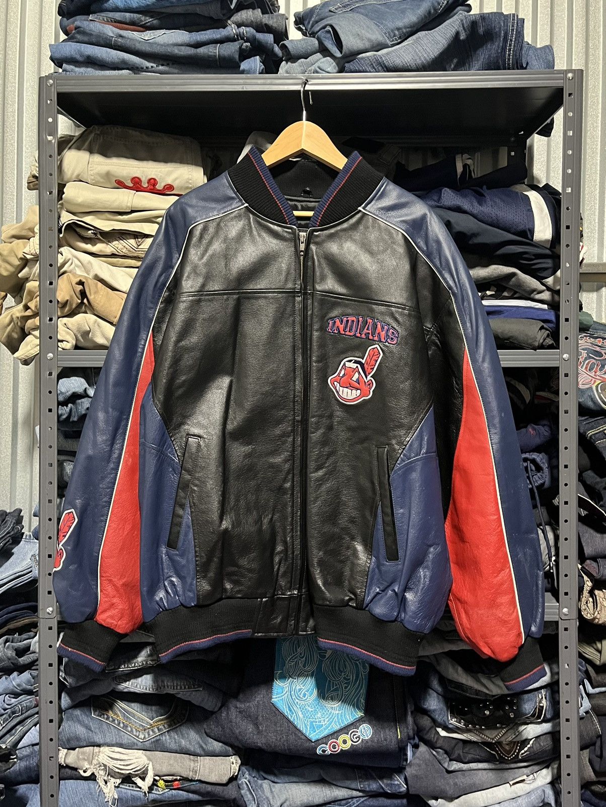 Crazy Vintage 90s Cleveland Indians MLB Leather Jacket RARE