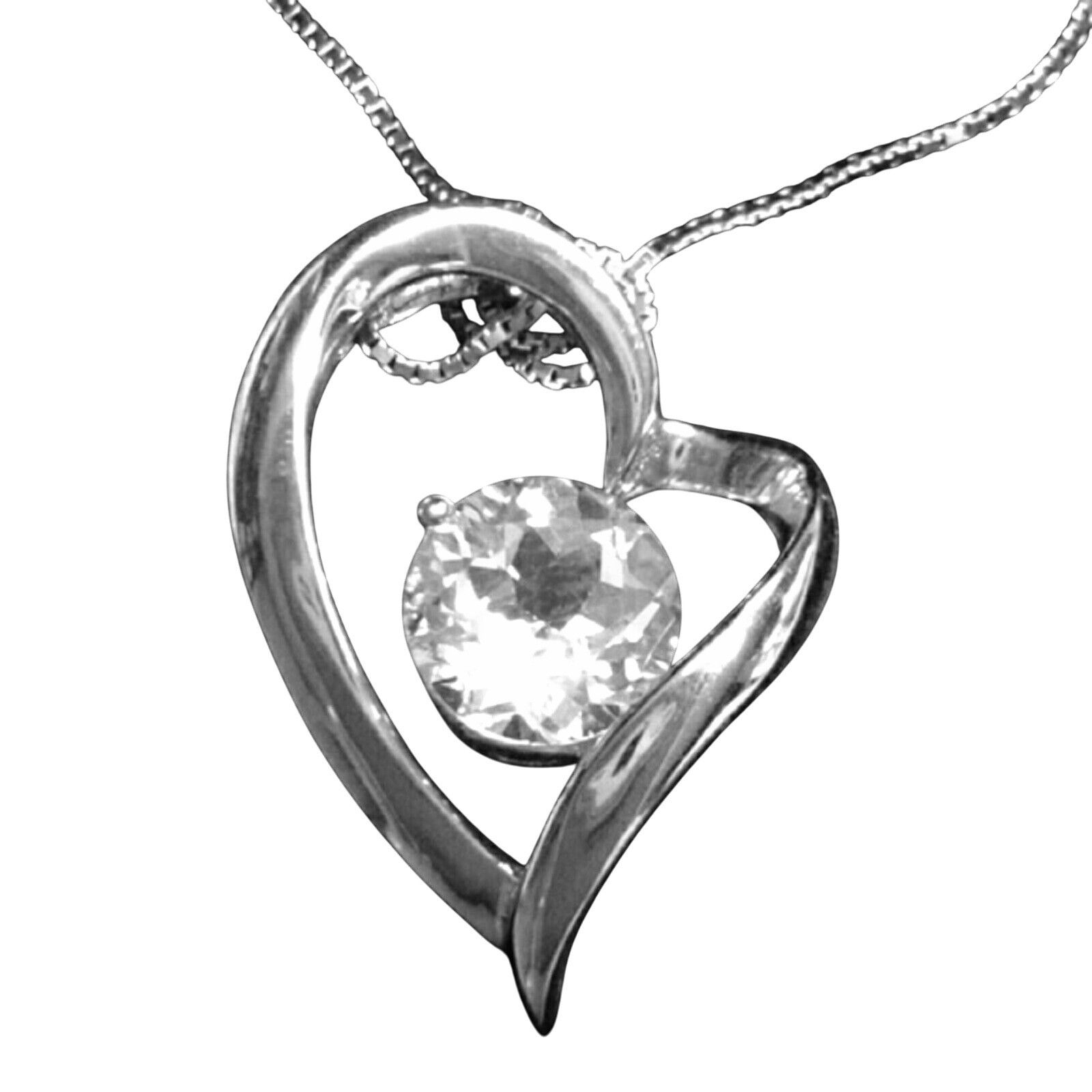 Other Sterling Silver Heart Pendant Necklace White Topaz Gemstone Size ONE SIZE - 3 Thumbnail