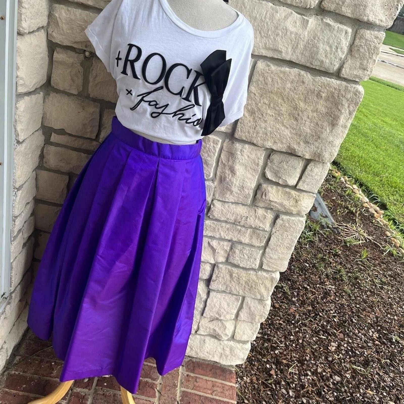 Other Vintage lilac pleated skirt small26 inches waist Size 28" / US 6 / IT 42 - 1 Thumbnail