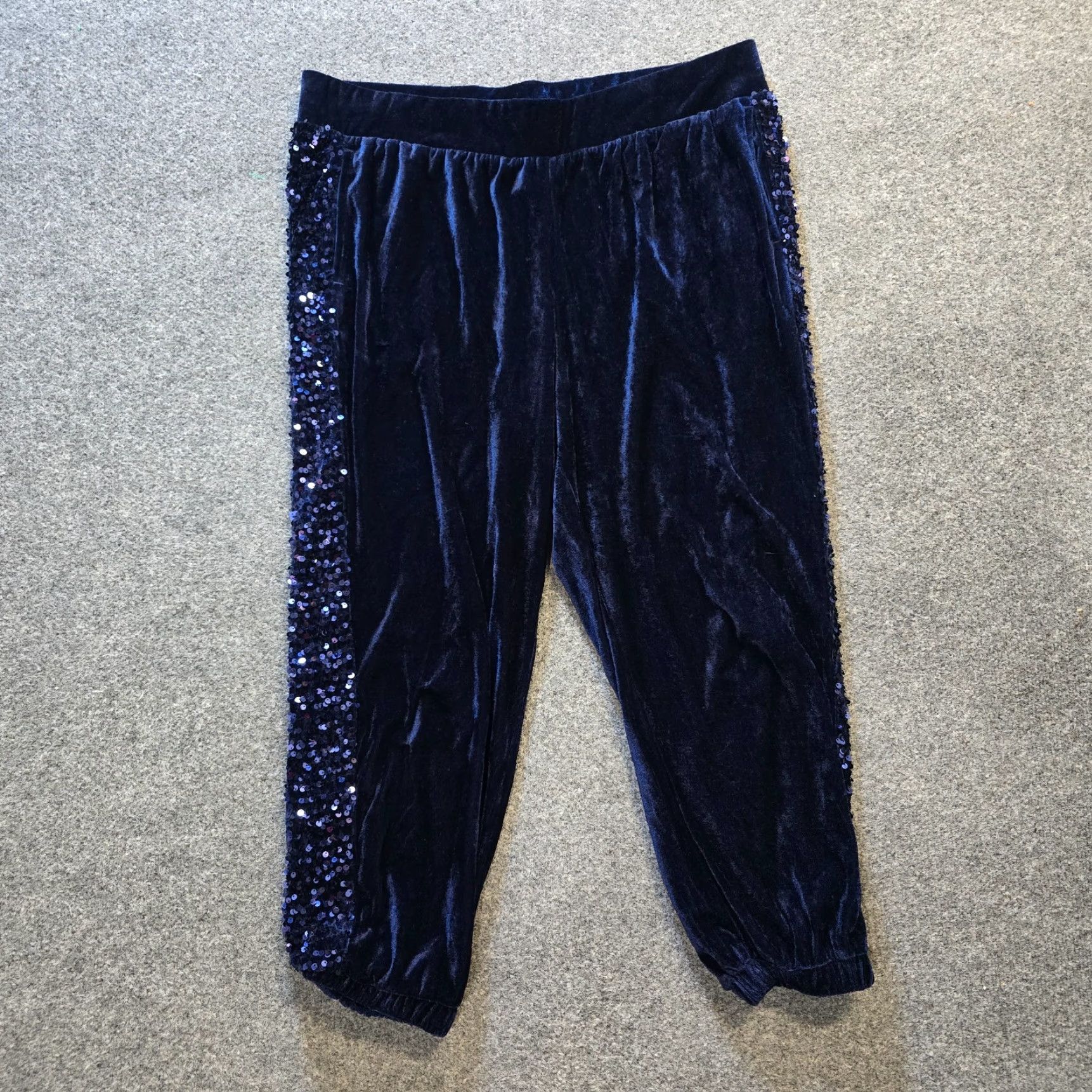 Vintage LOGO by Lori Goldstein Pants Womens Large Petite Blue Velour Sequins Crop Casual Sk imny? Size 36" / US 14 / IT 50 - 2 Thumbnail
