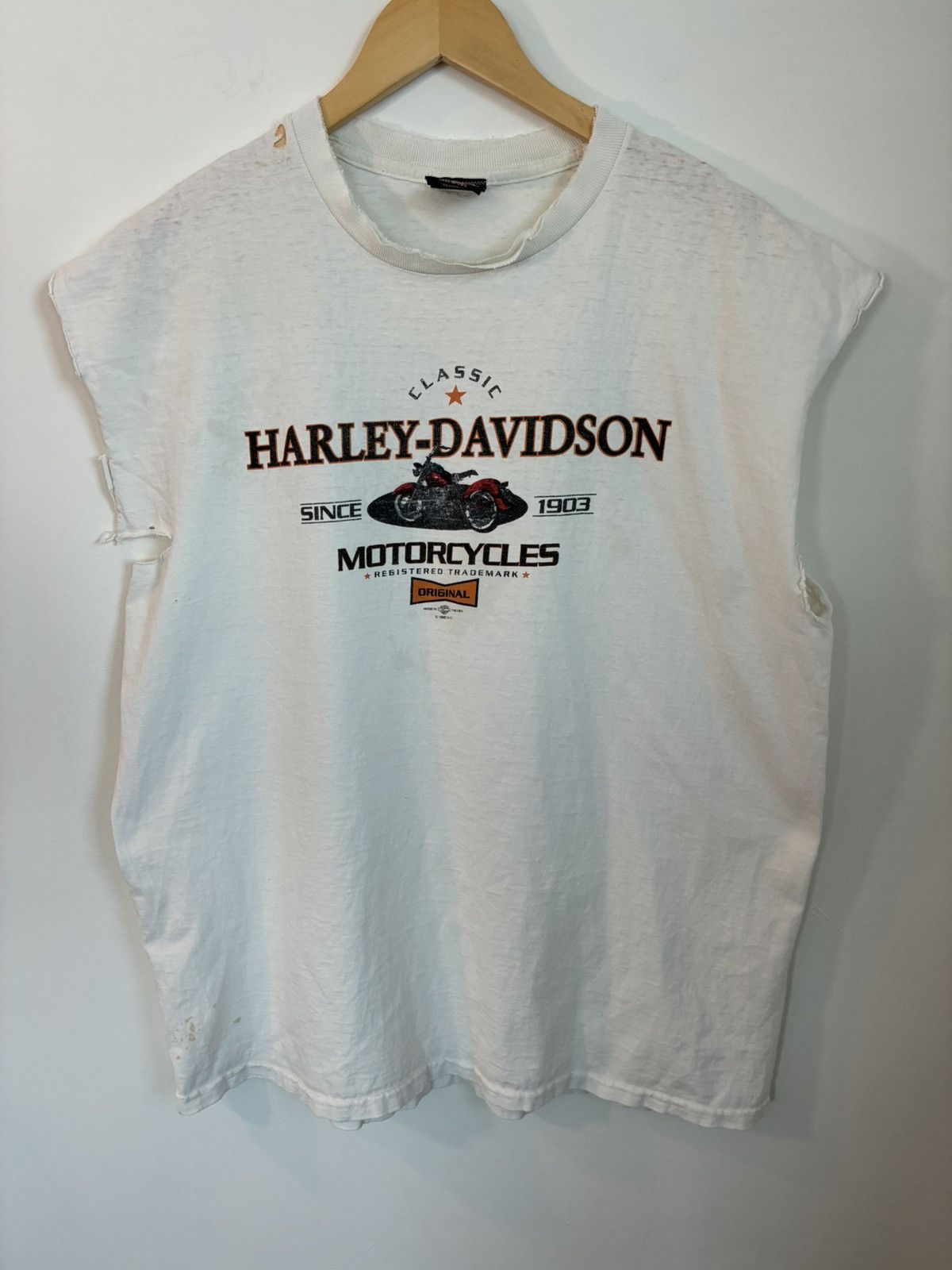 Harley Davidson Thrashed Vintage 90s Faded Harley Davidson Cut Off Size US XL / EU 56 / 4 - 2 Thumbnail