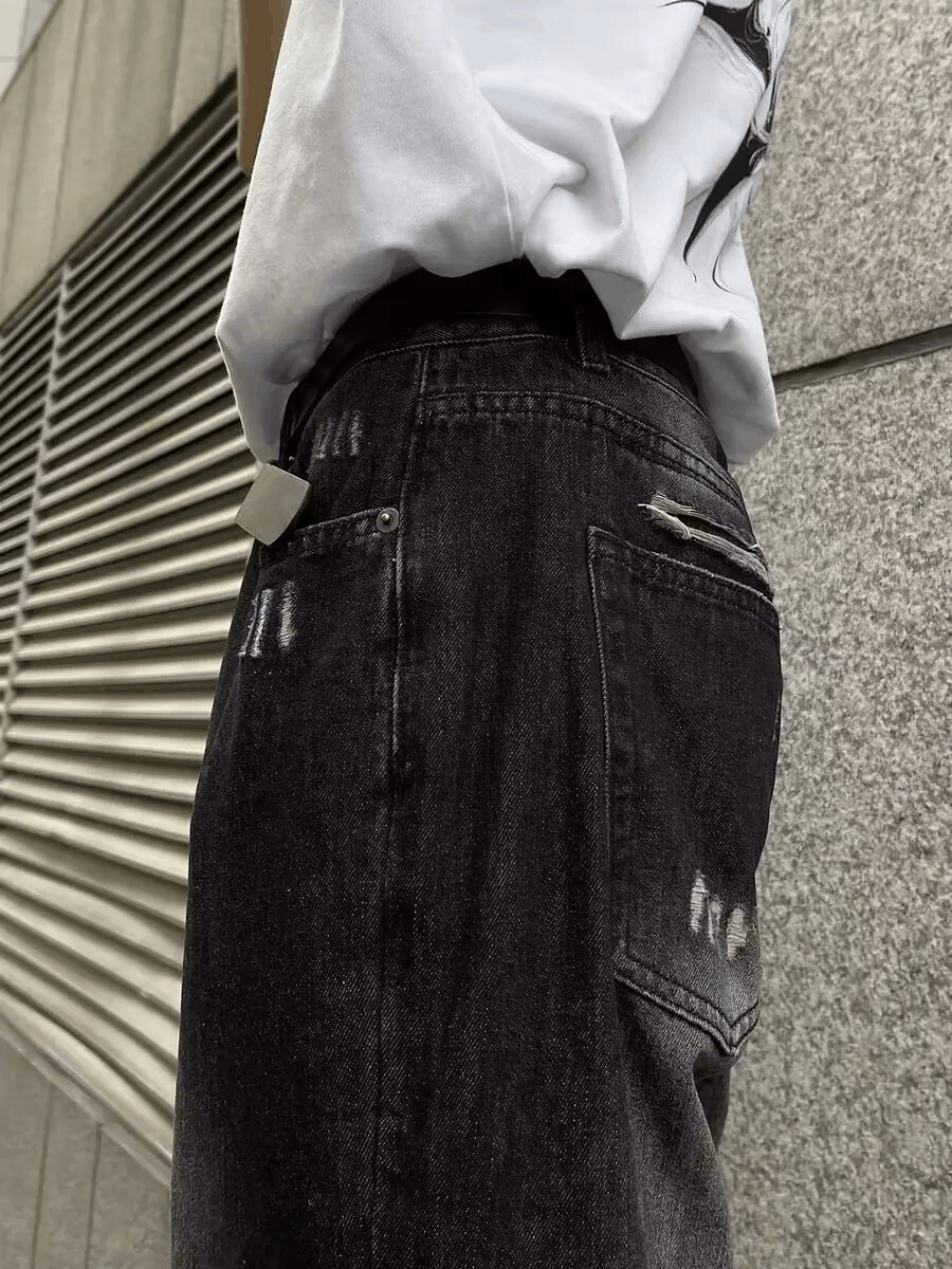 Designer × Jean × Vintage Street ripped corrugated Y2K pleated micro-flared jeans Size US 29 - 1 Thumbnail