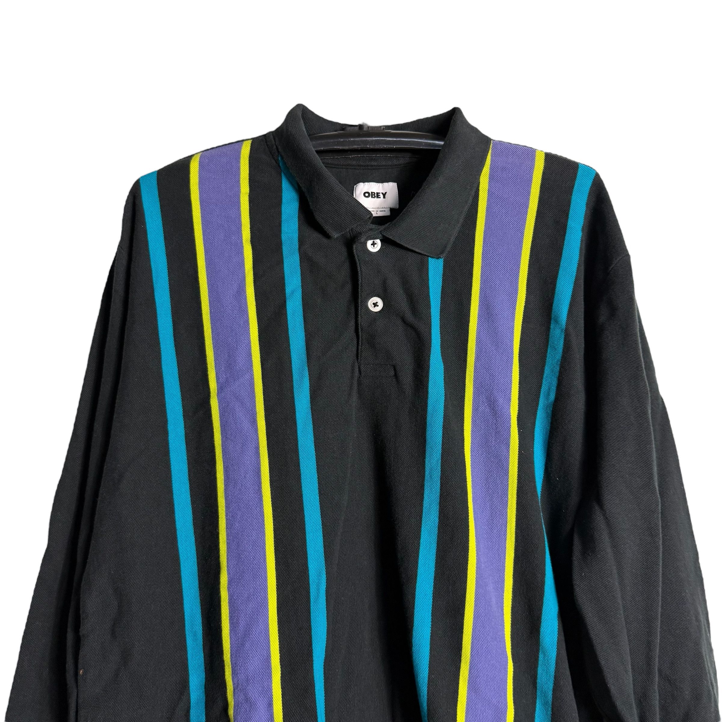 Obey 🔥RARE🔥Vintage Obey Stripes L/Sleeve Polo Shirt Size US L / EU 52-54 / 3 - 2 Thumbnail