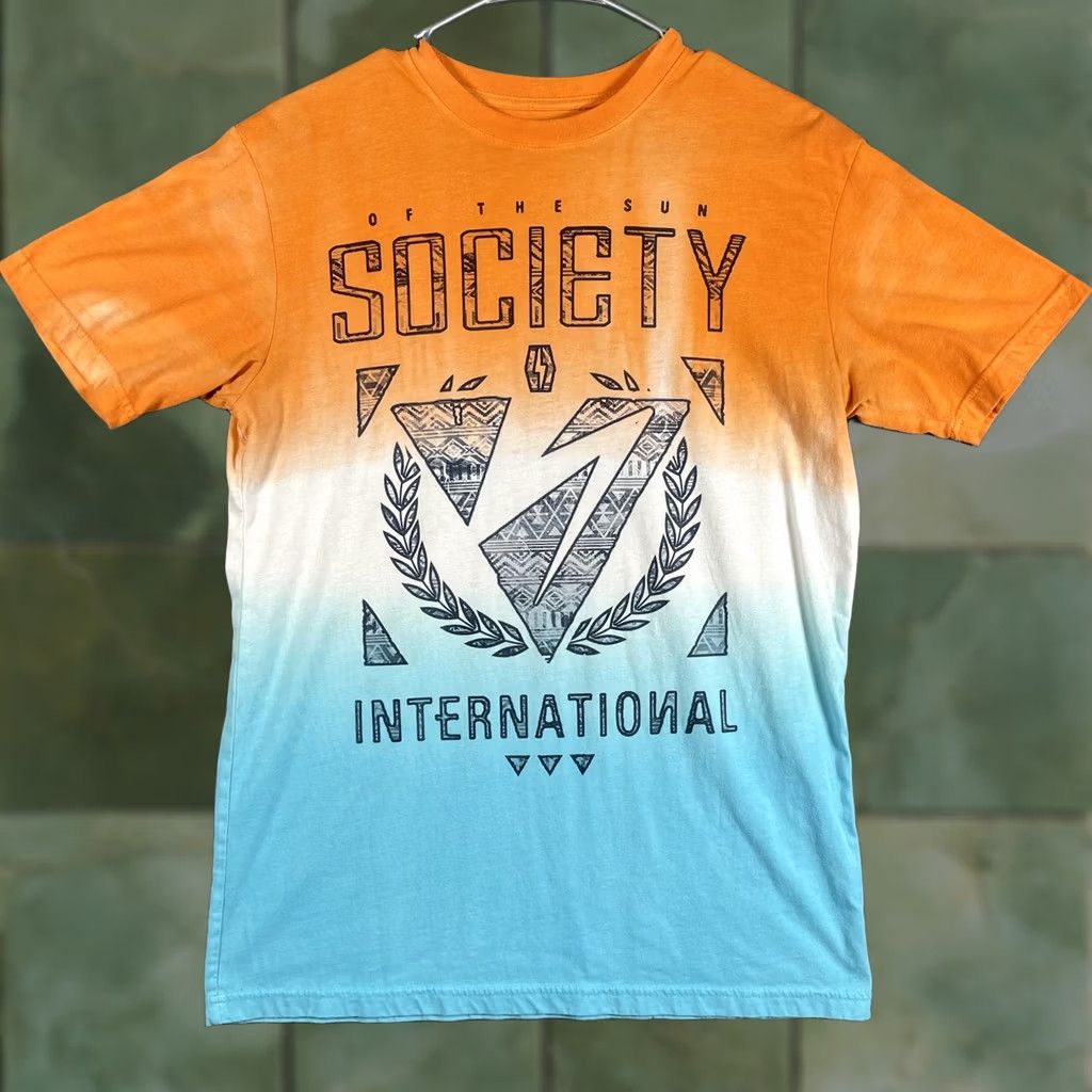 Vintage Society Shirt Mens Medium Orange Ombre V 2K Style Tee Size US M / EU 48-50 / 2 - 1 Thumbnail