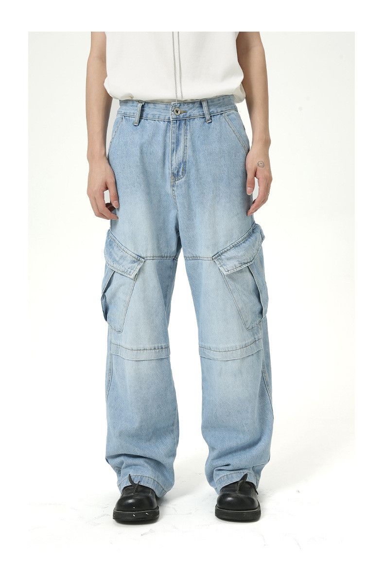 Japanese Brand × Vintage Street Retro Raw Edge Embroidery Baggy Jeans Size US 33 - 1 Thumbnail