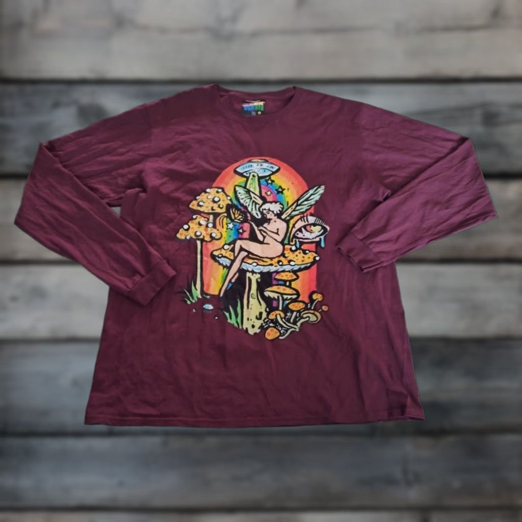 CO VINTAGE Teen Hearts Clothing Co Mushroom Fairy Long Sleeve T-Shirt Adult Large Burgundy Unisex All Seasons Size US L / EU 52-54 / 3 - 1 Thumbnail