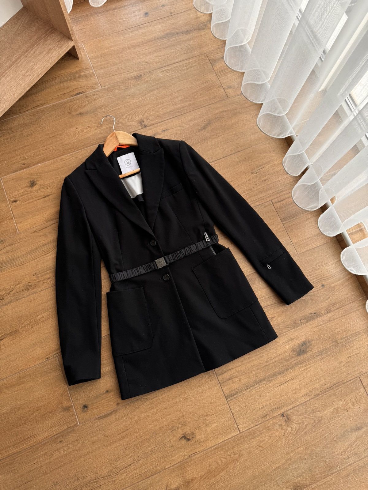 Bogner × Vintage Vintage Bogner Luxury Belted Viscose Black Blazer Jacket Size S / US 4 / IT 40 - 3 Thumbnail