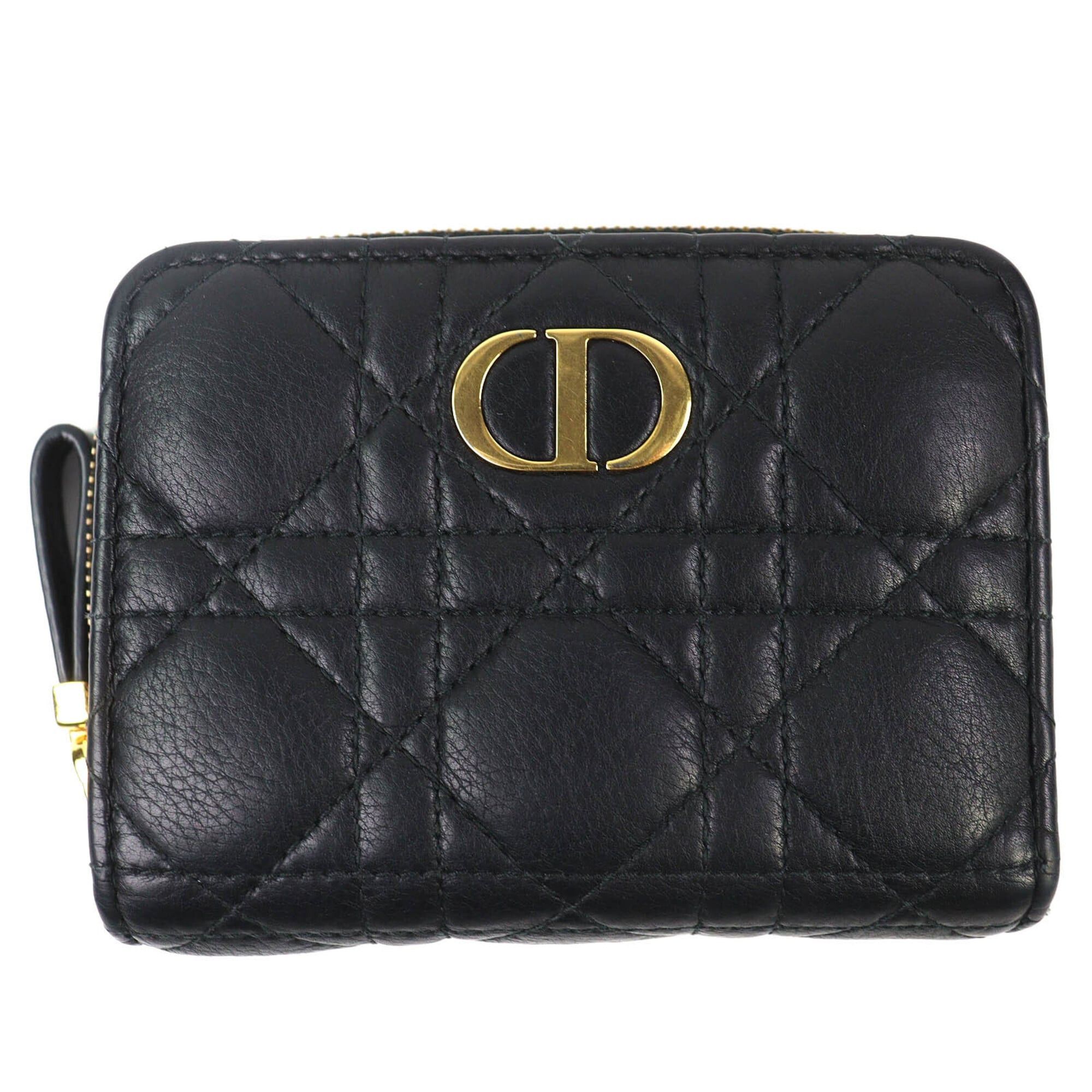 Dior Christian Dior S5032UWHC Cannage Caro Scarlet Leather Bi-fold Wallet, Current Model, Black with Gold Hardware, Made in Italy, Women's Size ONE SIZE - 1 Thumbnail