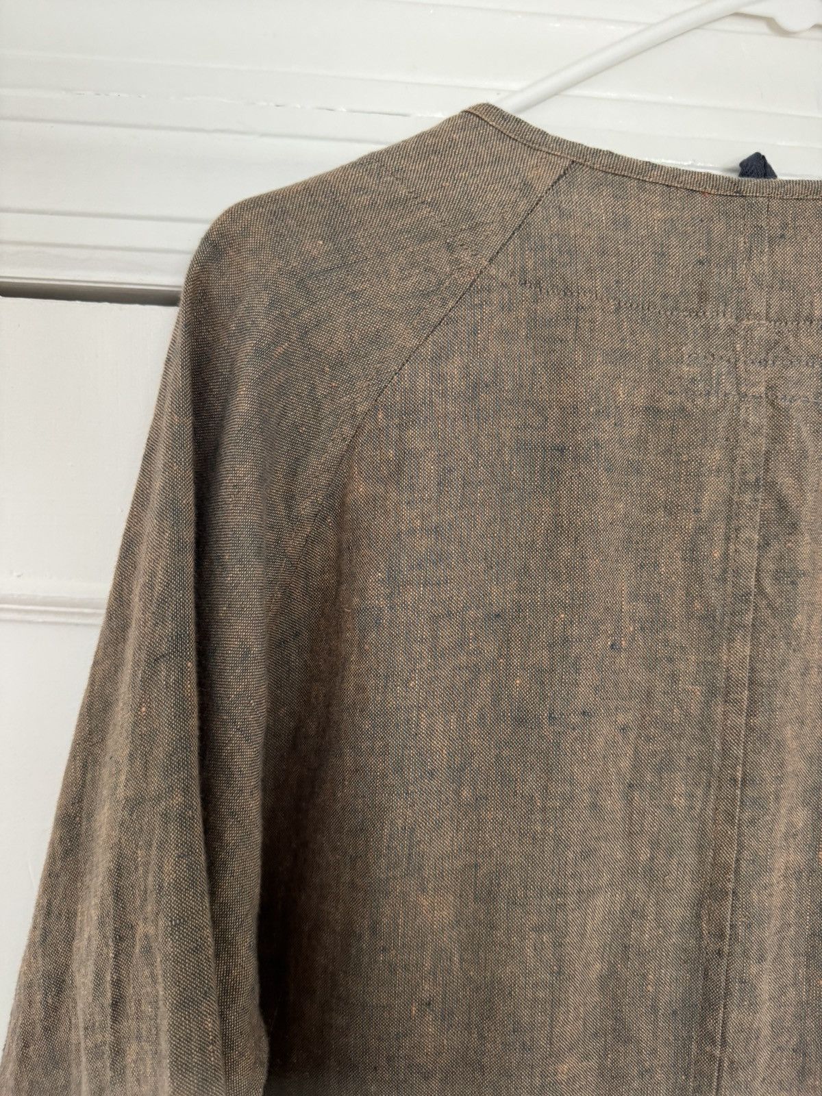 Ts(S) Linen Collarless Easy Jacket Back Slit Brown Navy Chambray Size US S / EU 44-46 / 1 - 9 Thumbnail