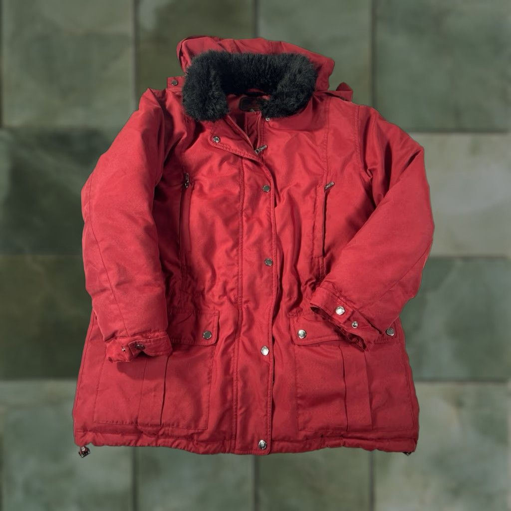 Ralph Lauren Lauren Ralph Lauren Down Jacket Womens M Red Parka Hooded Fur Trim Zipper Pockets Winter Casual Coat Size M / US 6-8 / IT 42-44 - 1 Thumbnail