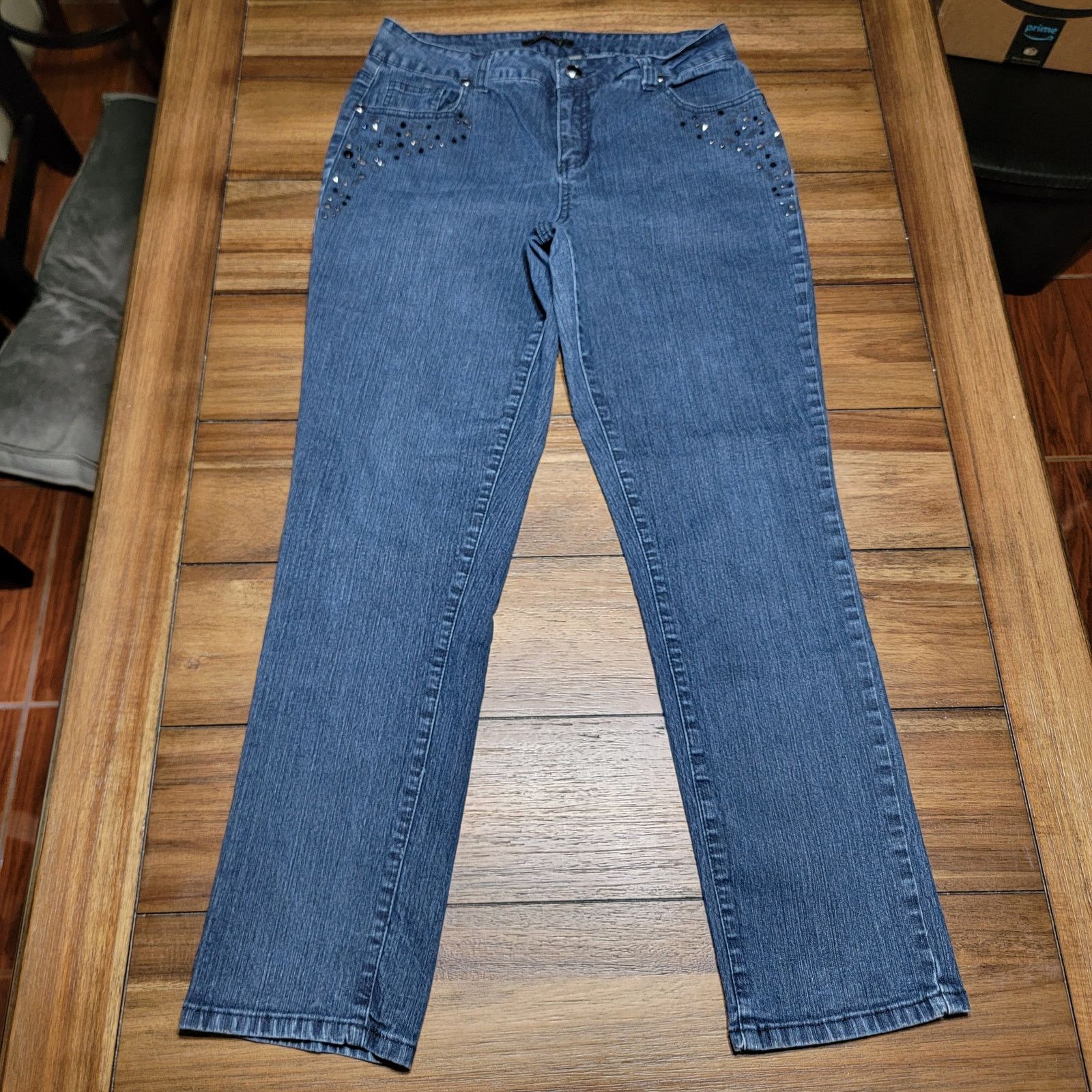 Other Roz & Ali Straight Denim Jeans w/ Front Bling - 12 Average Size 34" / US 12 / IT 48 - 1 Thumbnail
