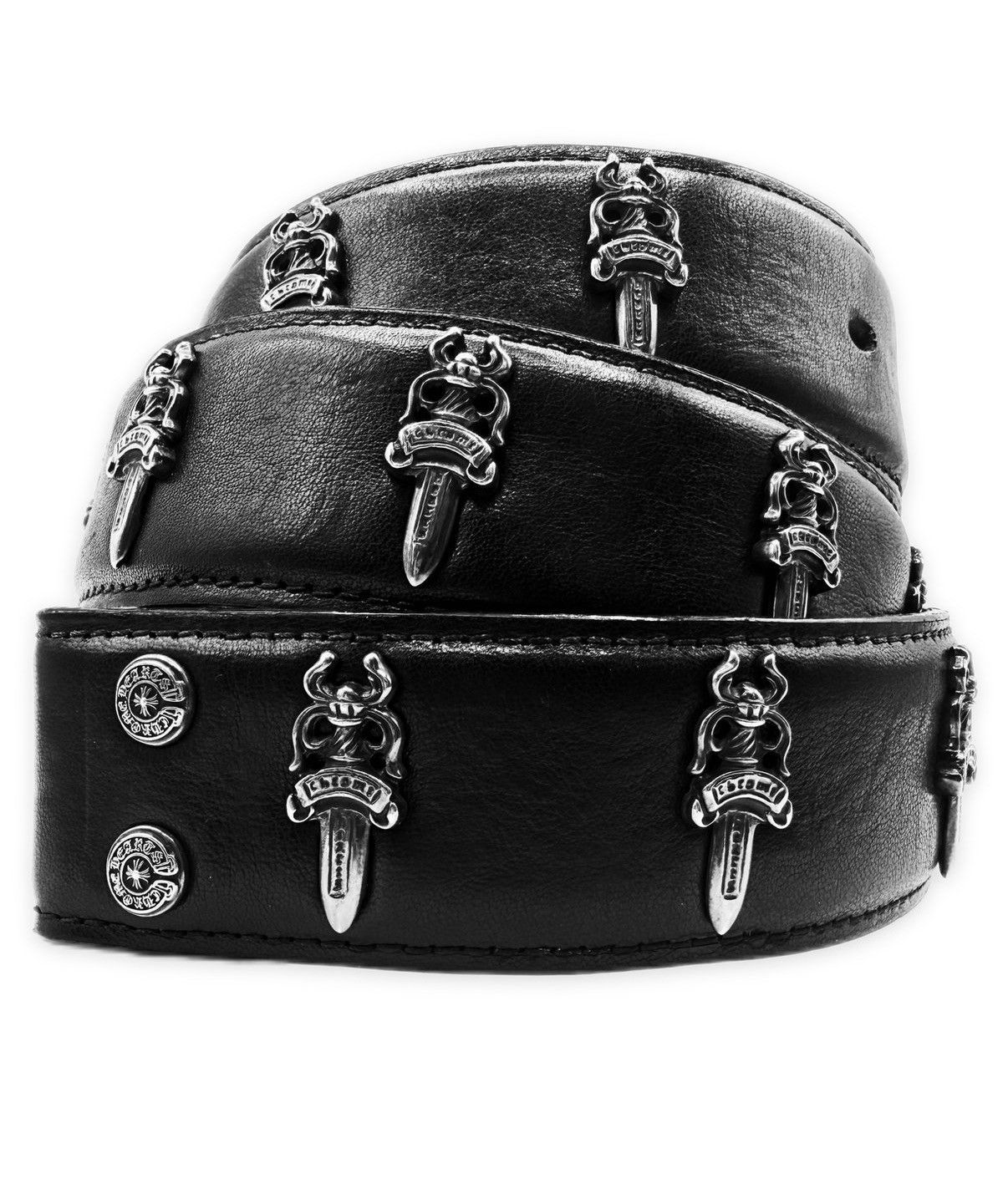 Chrome Hearts Chrome Hearts Loaded Dagger Pendant .925 Silver Heavy Leather Belt Strap Size 34 - 1 Thumbnail