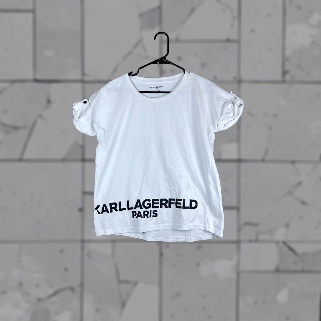 Karl Lagerfeld Karl Lagerfeld Paris Shirt Womens Small White Logo Graphic Roll Tab Tee Top Size S / US 4 / IT 40 - 1 Thumbnail