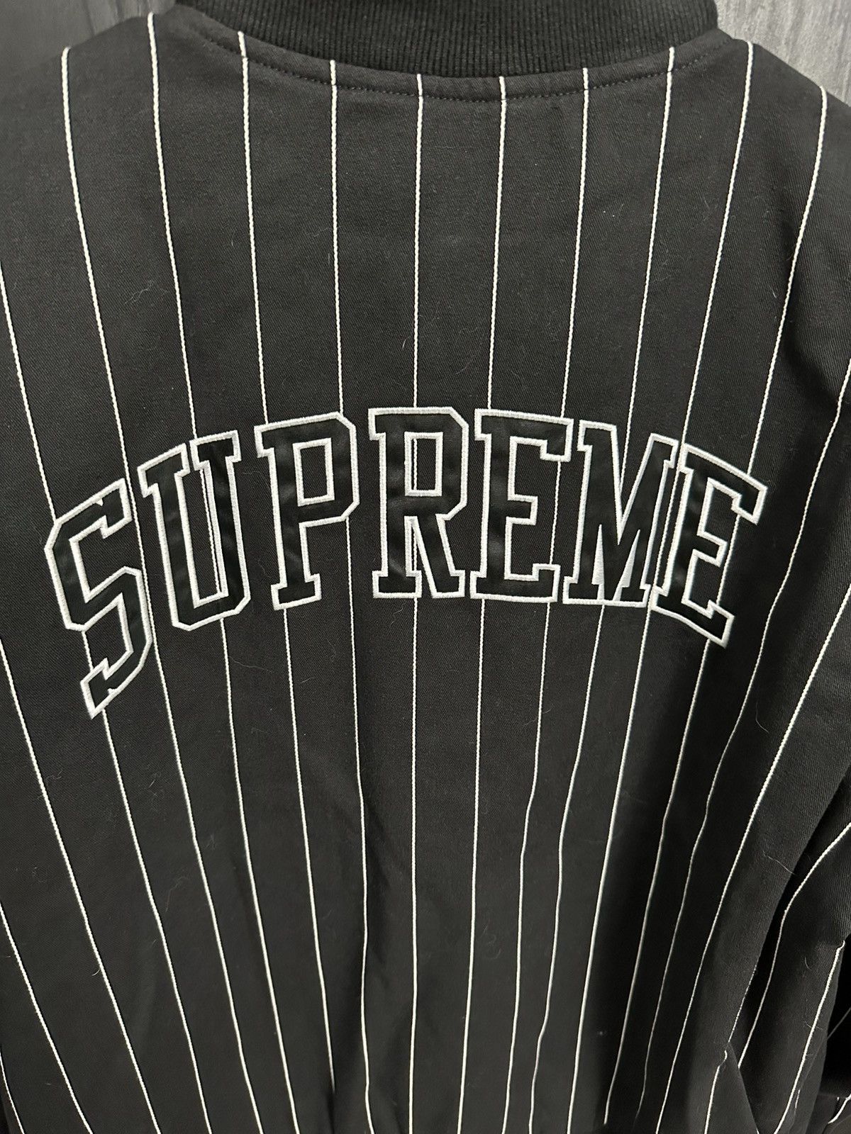 Supreme Supreme Pinstripe Varsity Jacket Black SS19 Size US XL / EU 56 / 4 - 3 Thumbnail